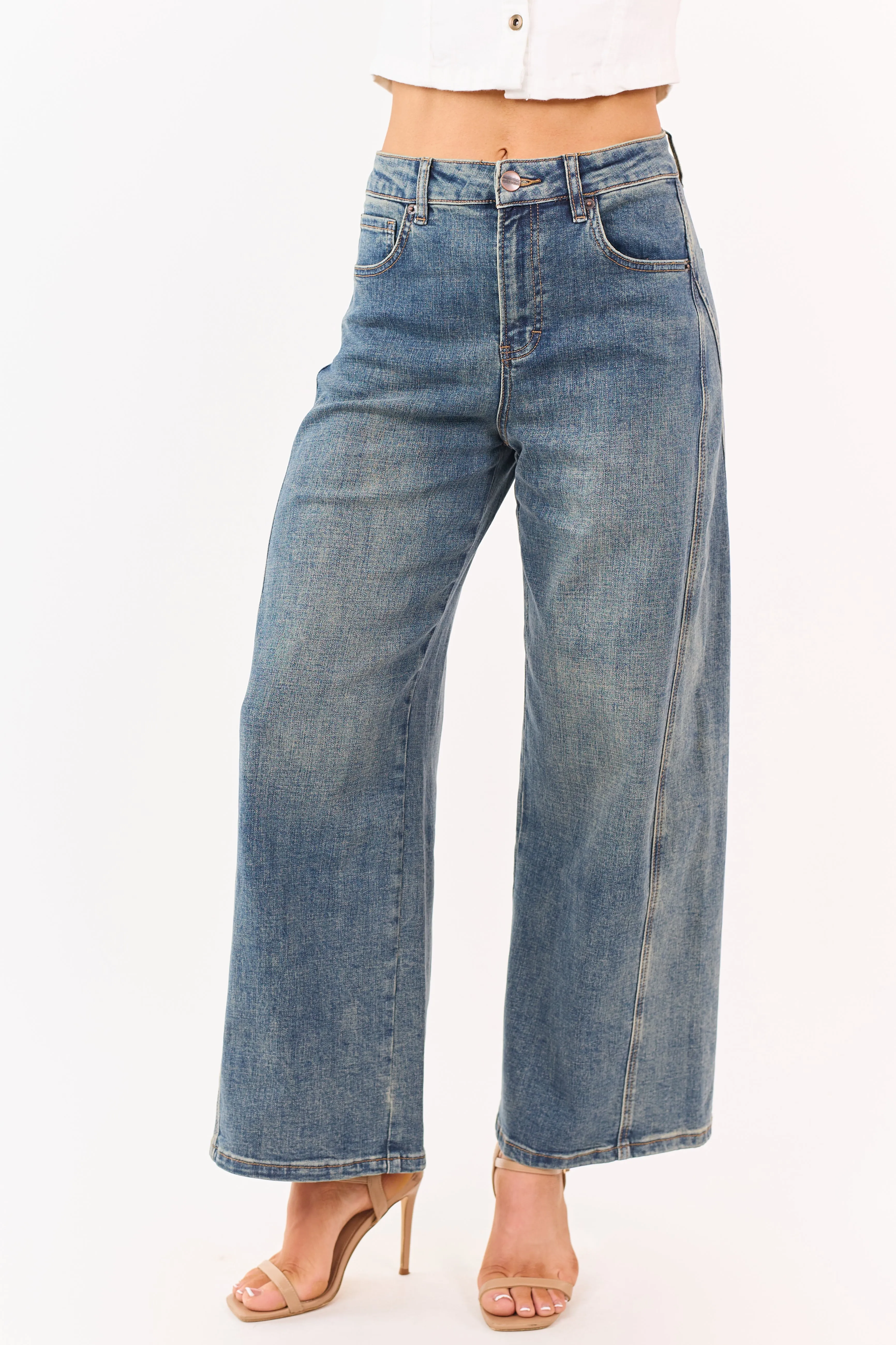 Mica Denim Dark Vintage Wash Stretchy Wide Jeans sold by Lime Lush