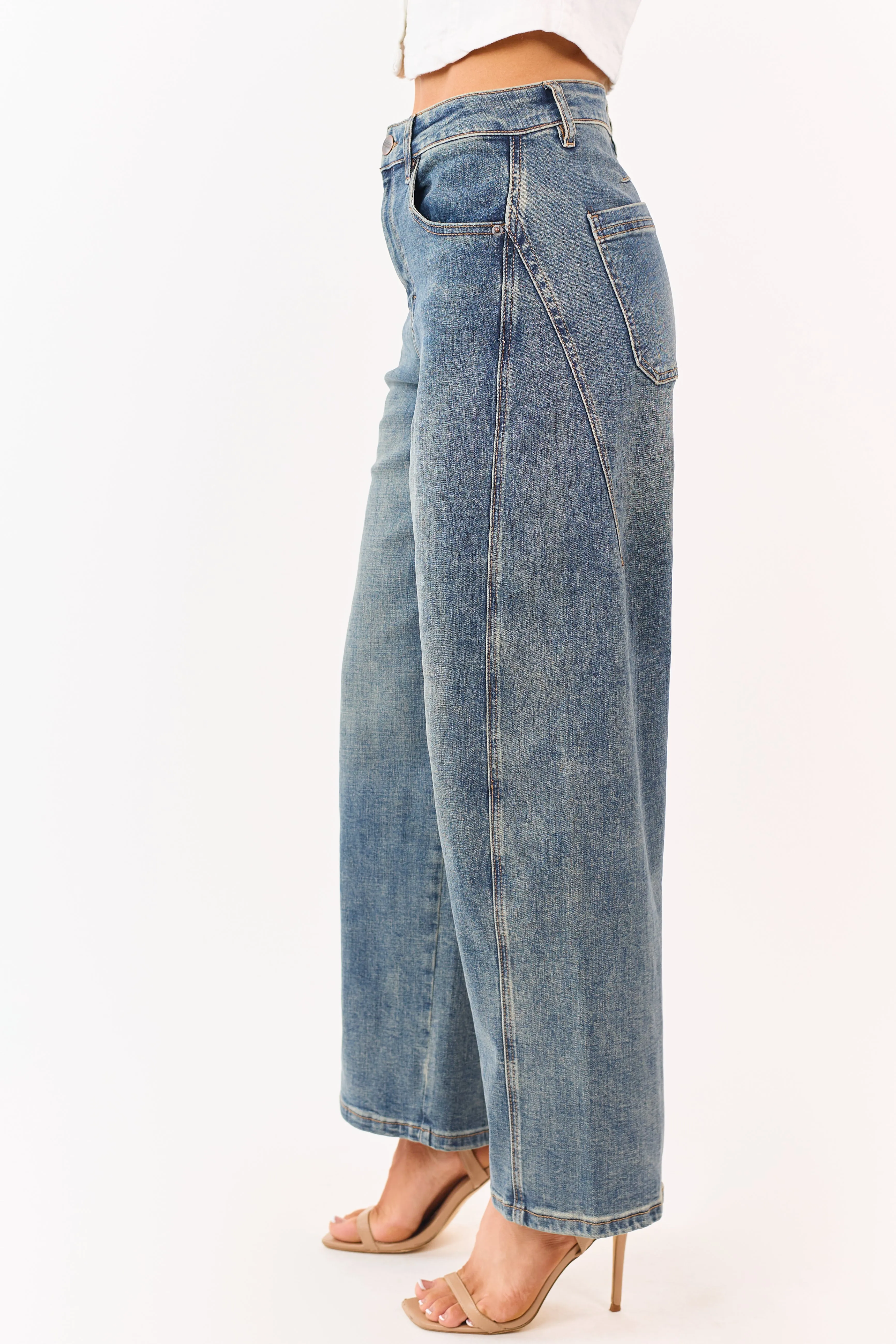 Mica Denim Dark Vintage Wash Stretchy Wide Jeans sold by Lime Lush product image thumbnail 3