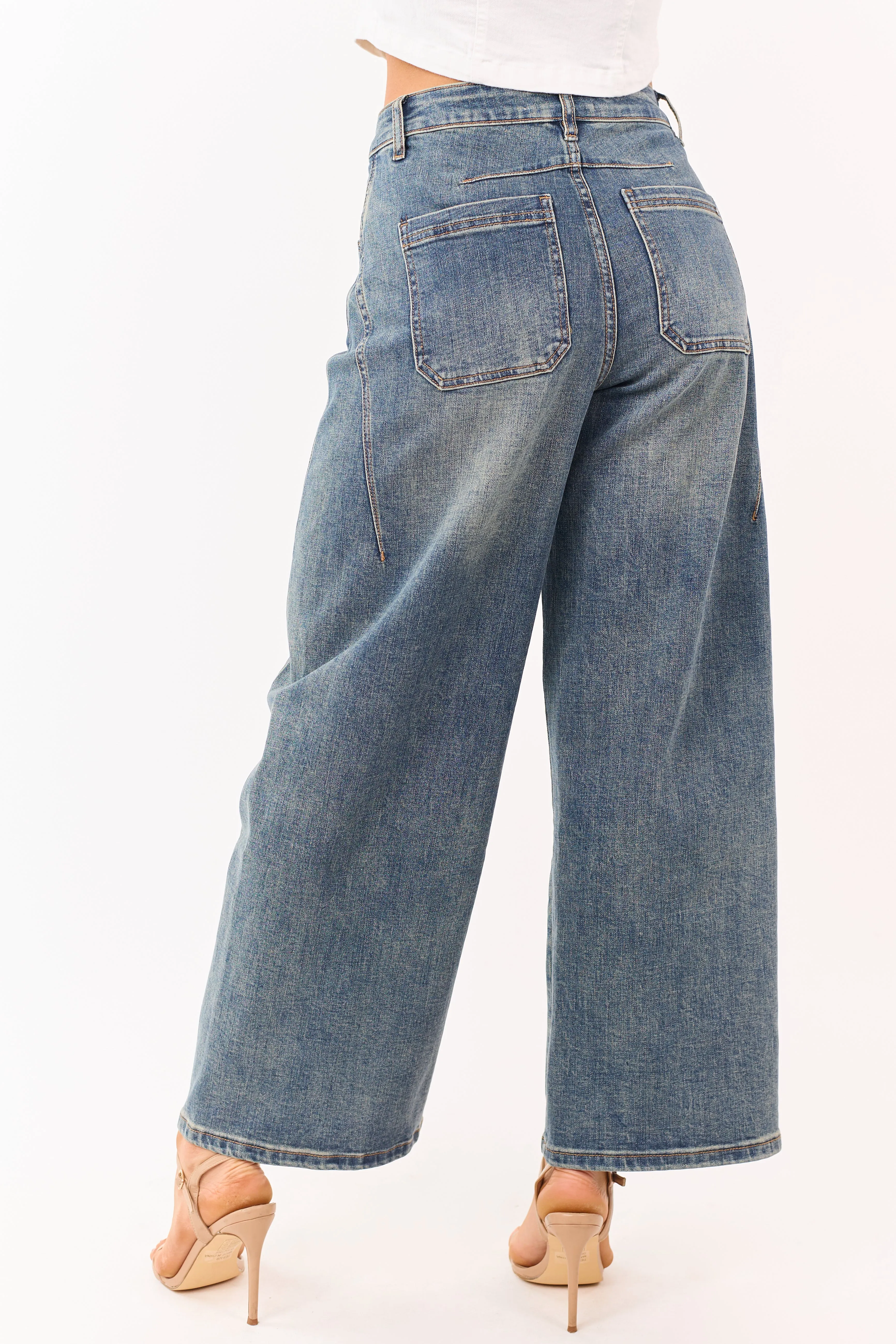 Mica Denim Dark Vintage Wash Stretchy Wide Jeans sold by Lime Lush product image thumbnail 4