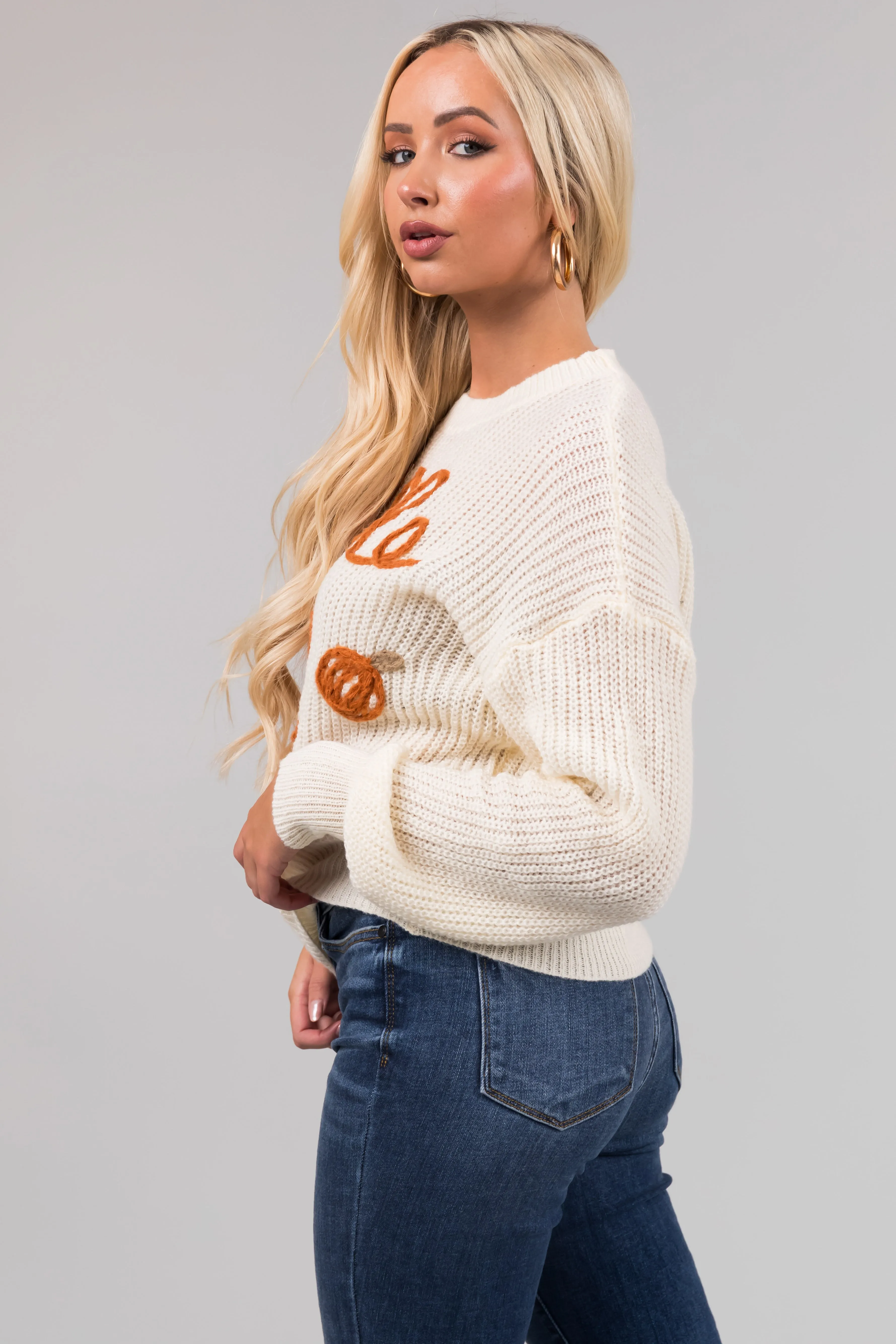 Cream 'Gobble Til You Wobble' Yarn Knit Sweater sold by Lime Lush product image thumbnail 4