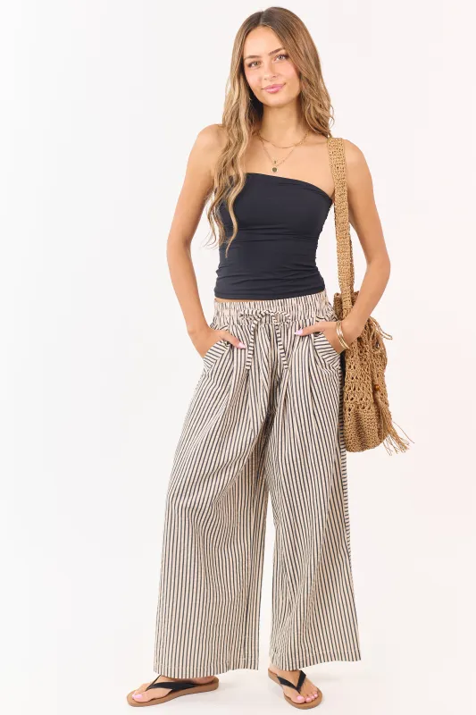 Almond and Black Striped Wide Leg Pants sold by Lime Lush