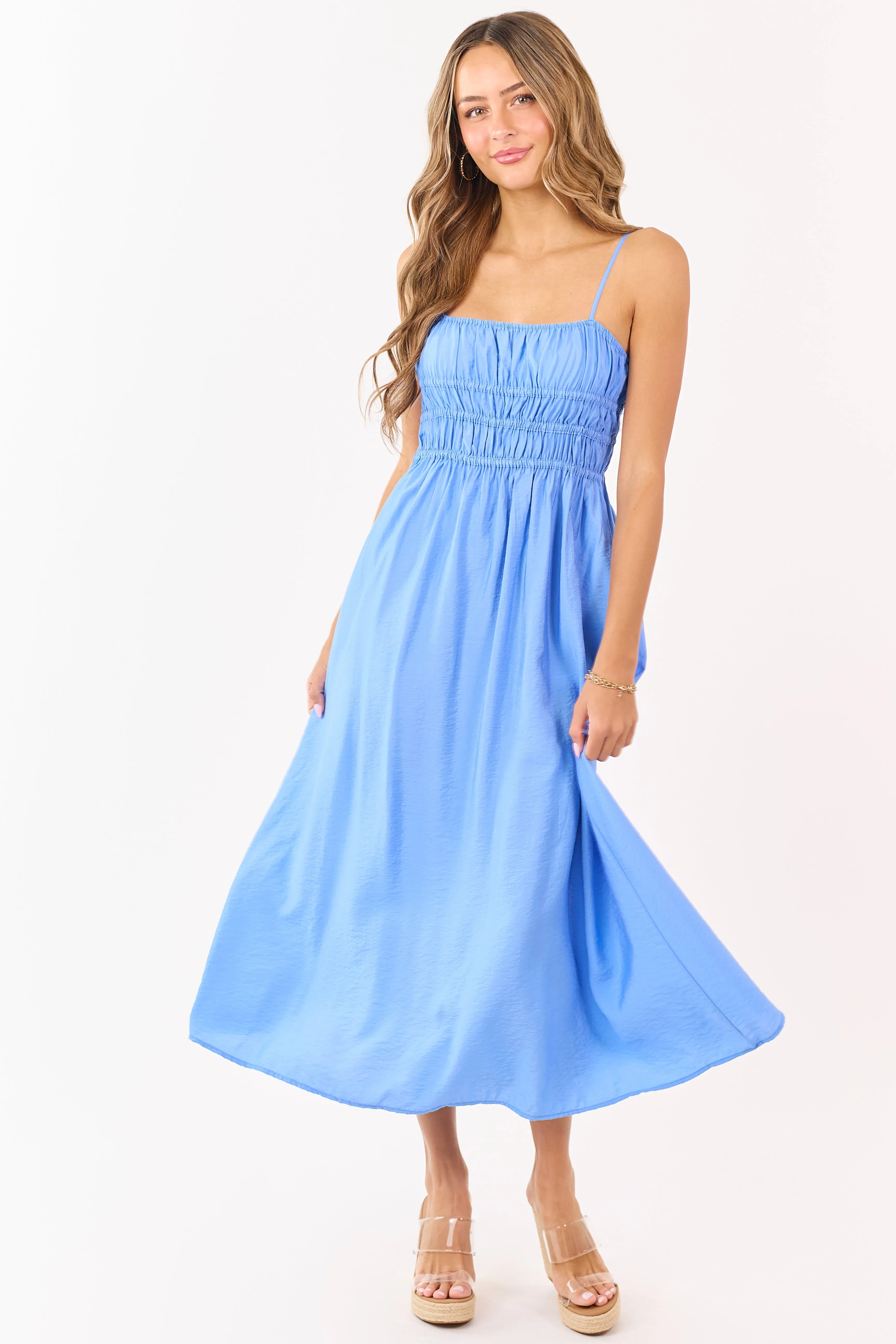 Cornflower Smocked Bodice Sleeveless Maxi Dress sold by Lime Lush product image thumbnail 3