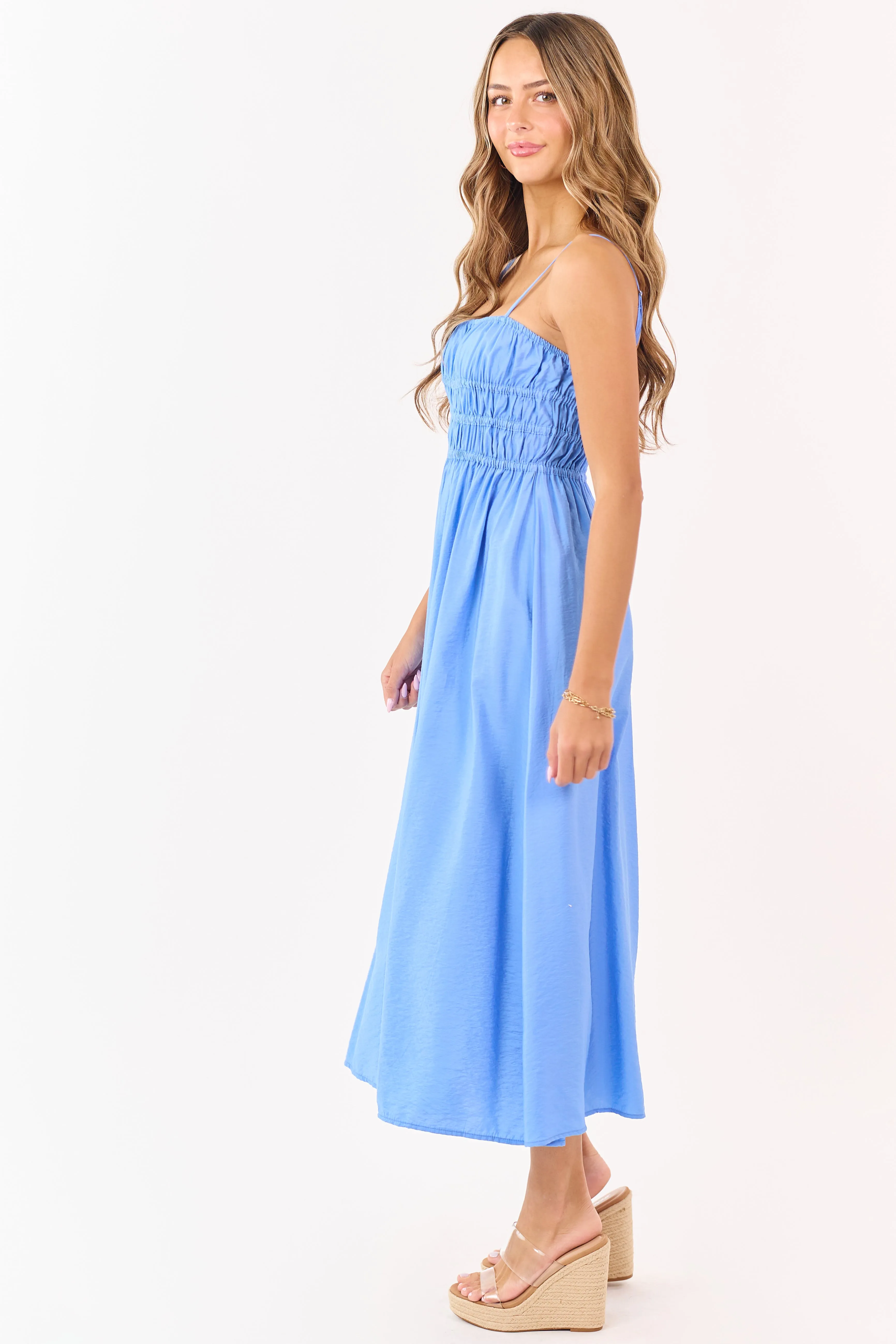Cornflower Smocked Bodice Sleeveless Maxi Dress sold by Lime Lush product image thumbnail 4