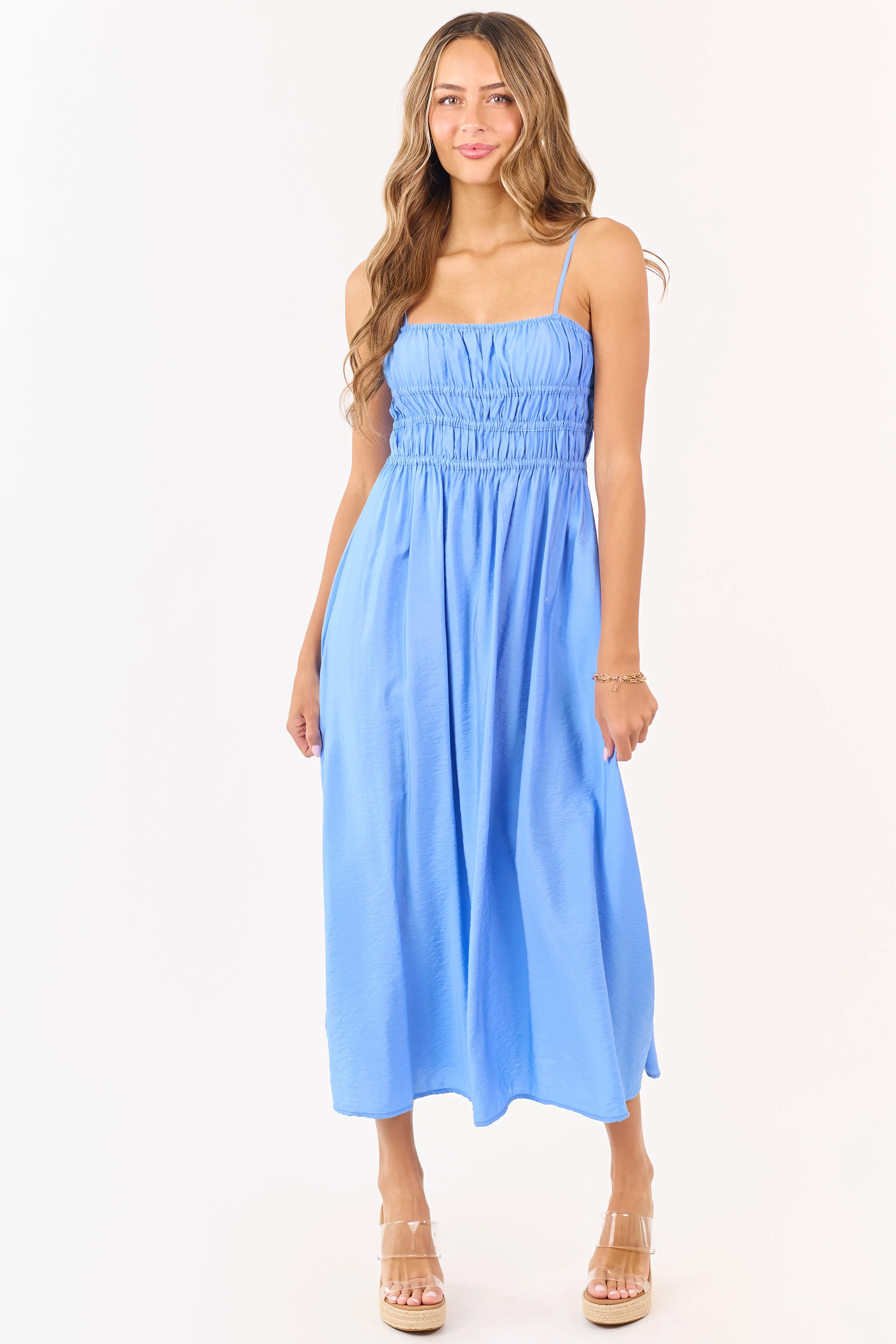 Cornflower Smocked Bodice Sleeveless Maxi Dress sold by Lime Lush product image thumbnail 2