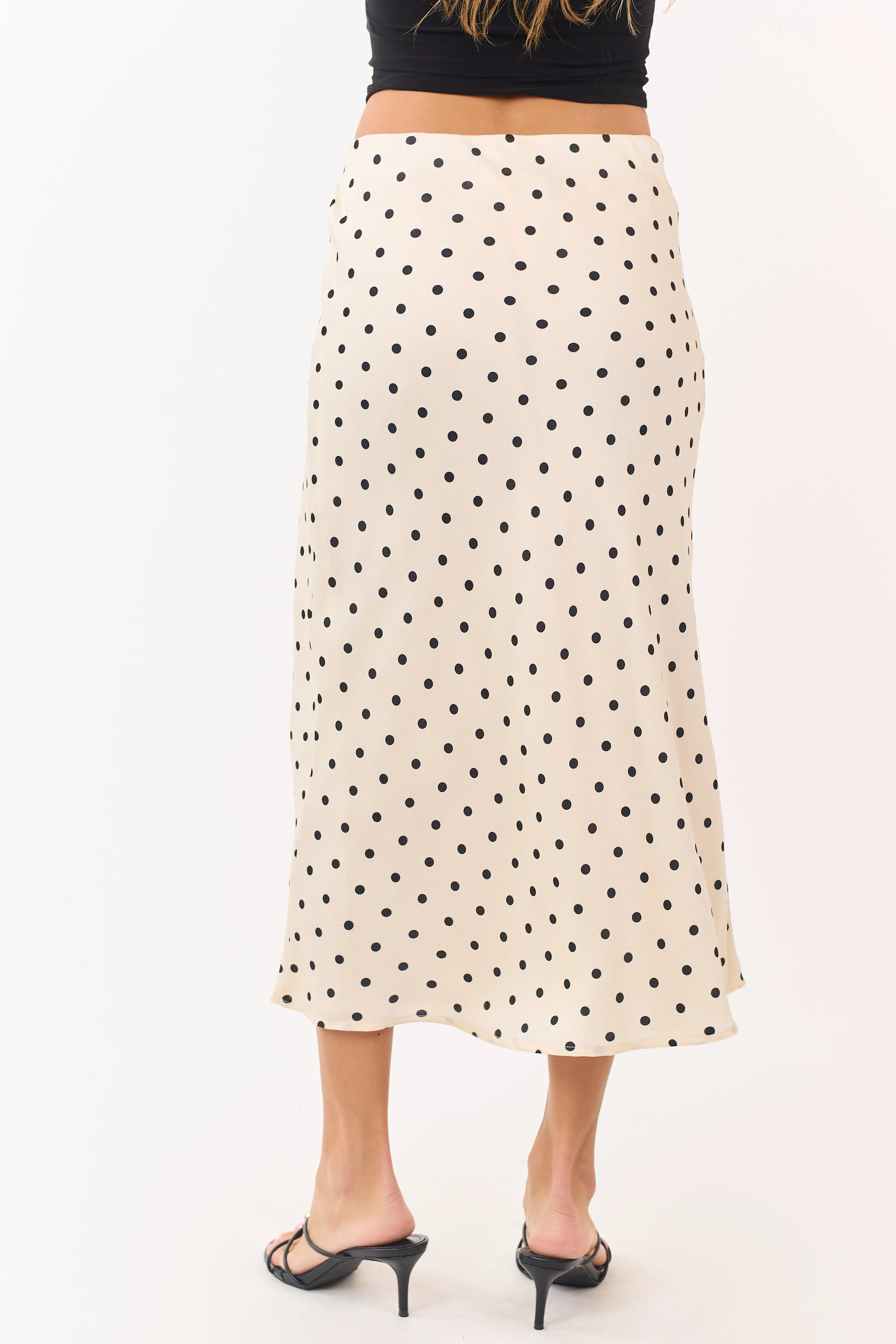 Champagne and Black Polka Dot Satin Midi Skirt sold by Lime Lush product image thumbnail 4
