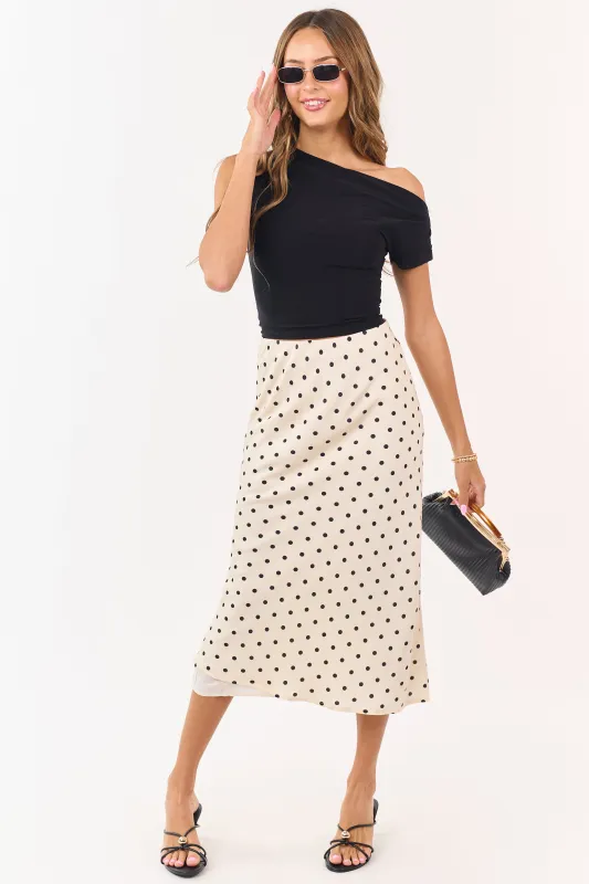 Champagne and Black Polka Dot Satin Midi Skirt made by Lime Lush