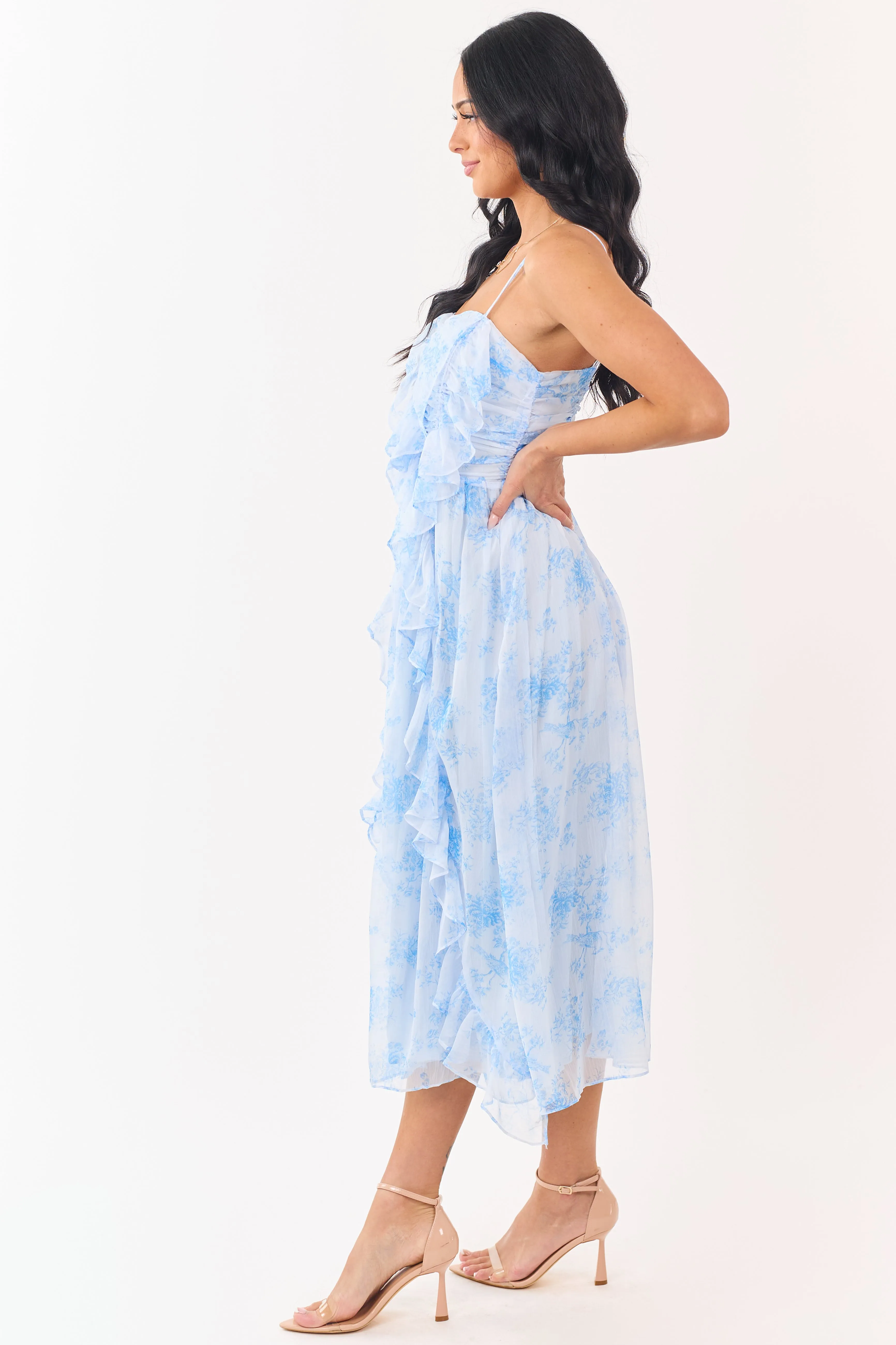 Pastel Blue Chiffon Ruffled Sleeveless Midi Dress sold by Lime Lush product image thumbnail 5