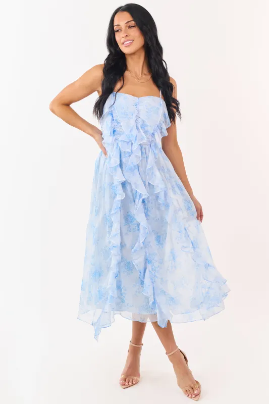 Pastel Blue Chiffon Ruffled Sleeveless Midi Dress made by Storia