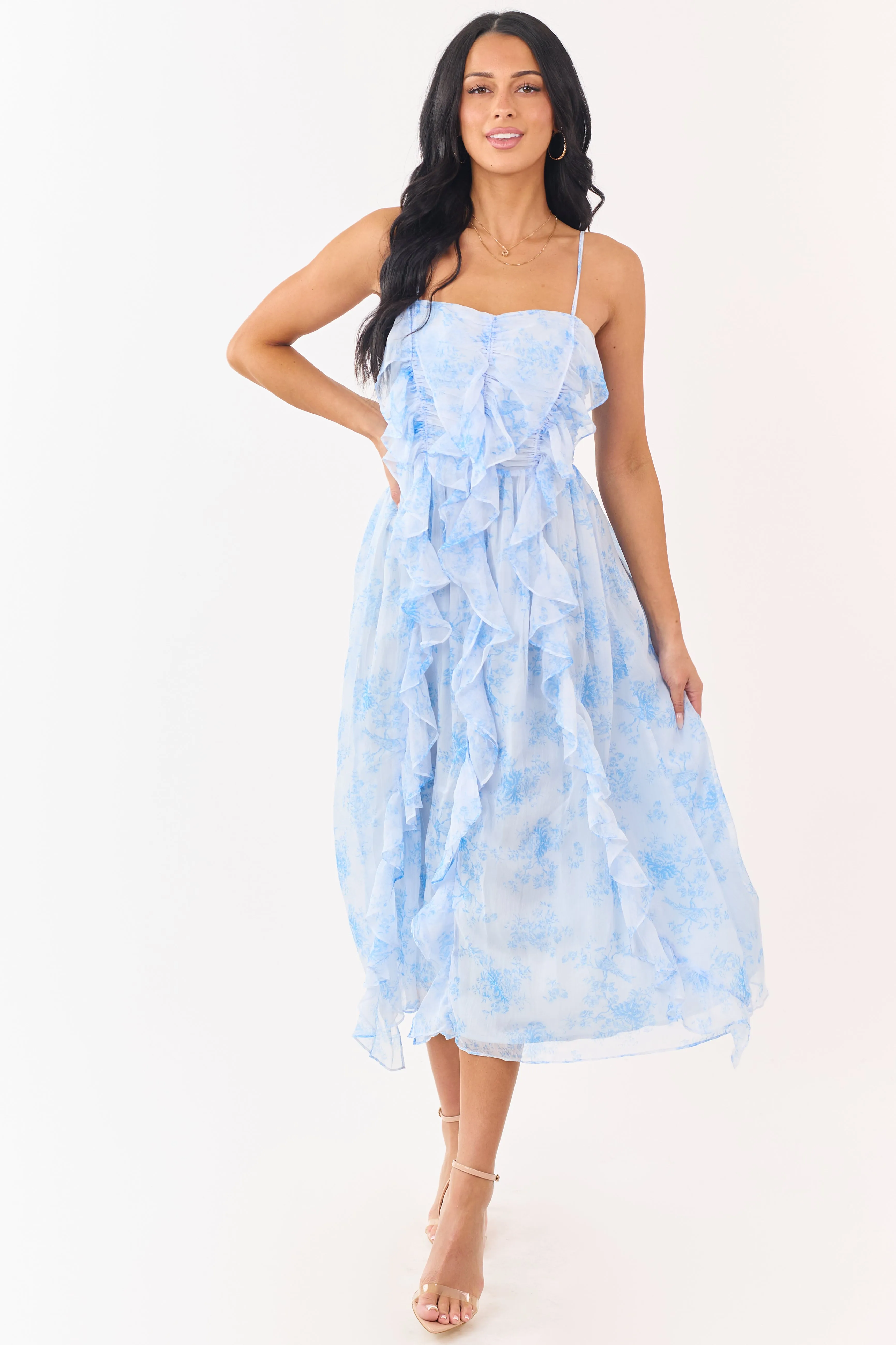 Pastel Blue Chiffon Ruffled Sleeveless Midi Dress sold by Lime Lush product image thumbnail 3