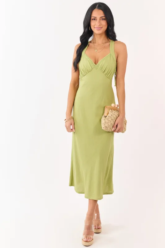 Pistachio Open Side Linen Blend Midi Dress made by Le Lis