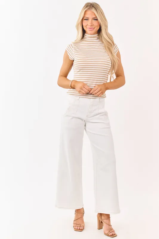 Risen Ivory Contrast Stitch Stretchy Wide Leg Jeans made by Risen