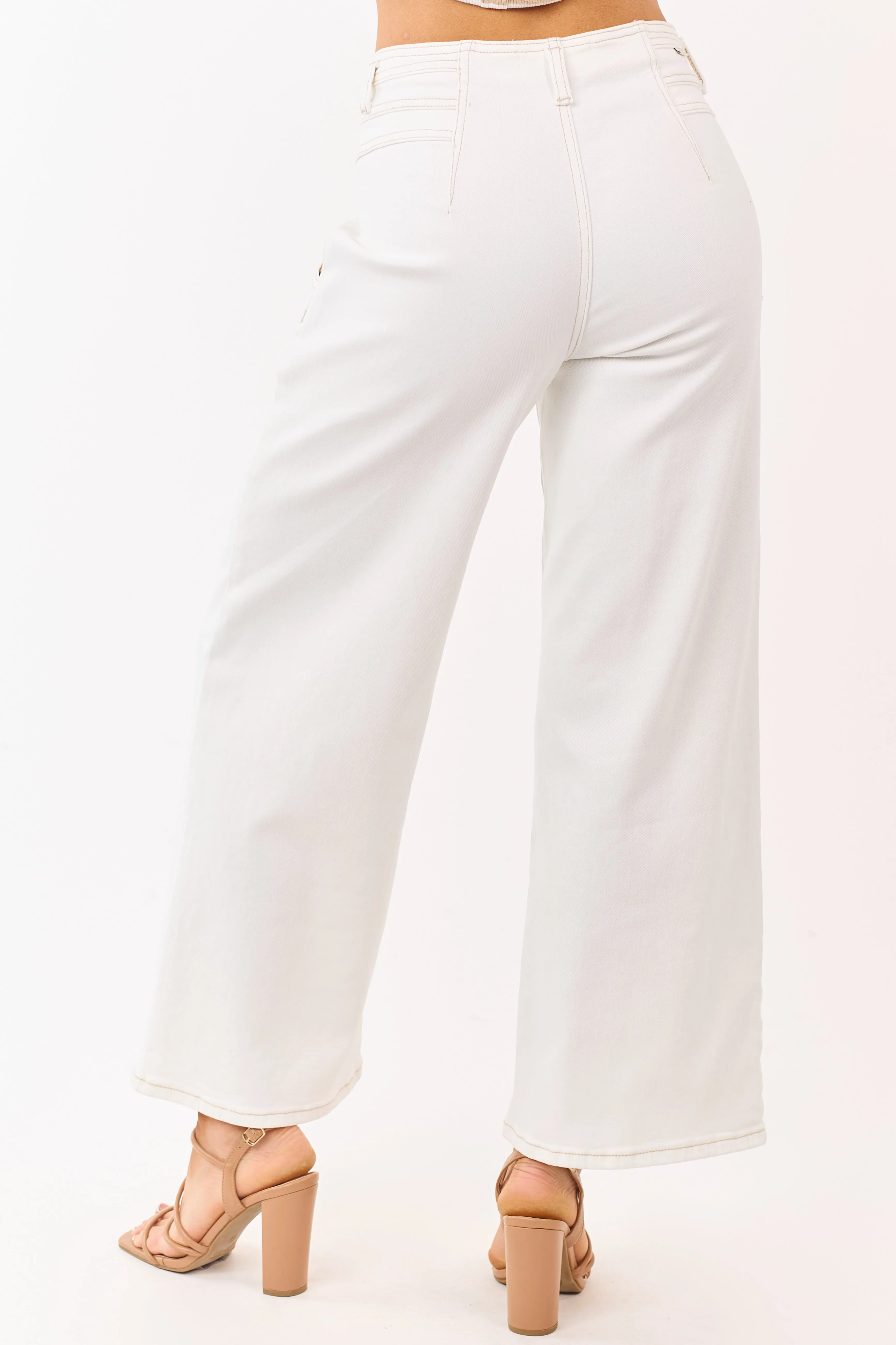 Risen Ivory Contrast Stitch Stretchy Wide Leg Jeans sold by Lime Lush product image thumbnail 4
