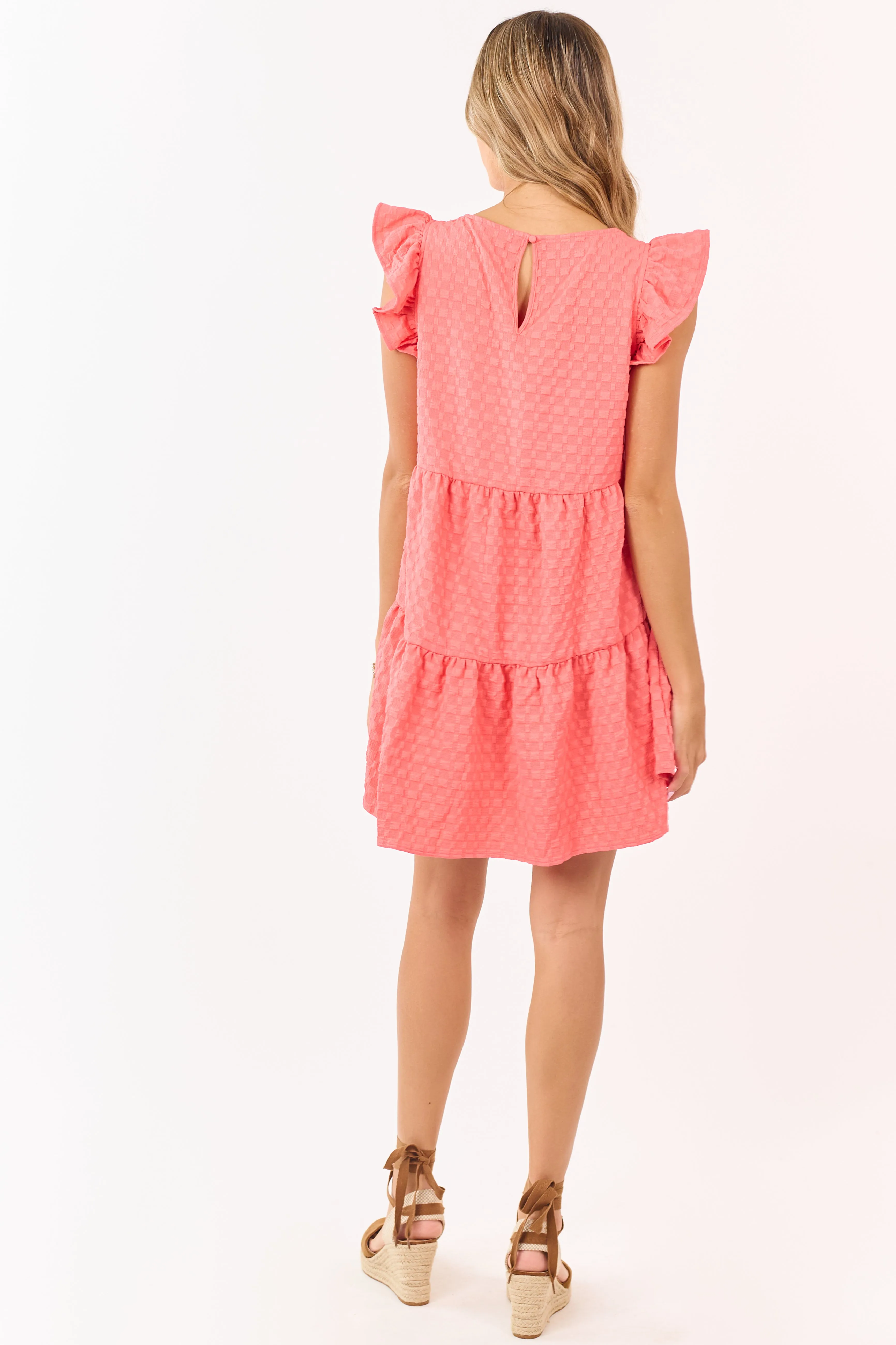 Watermelon Textured Checkered Cap Sleeve Mini Dress sold by Lime Lush product image thumbnail 5