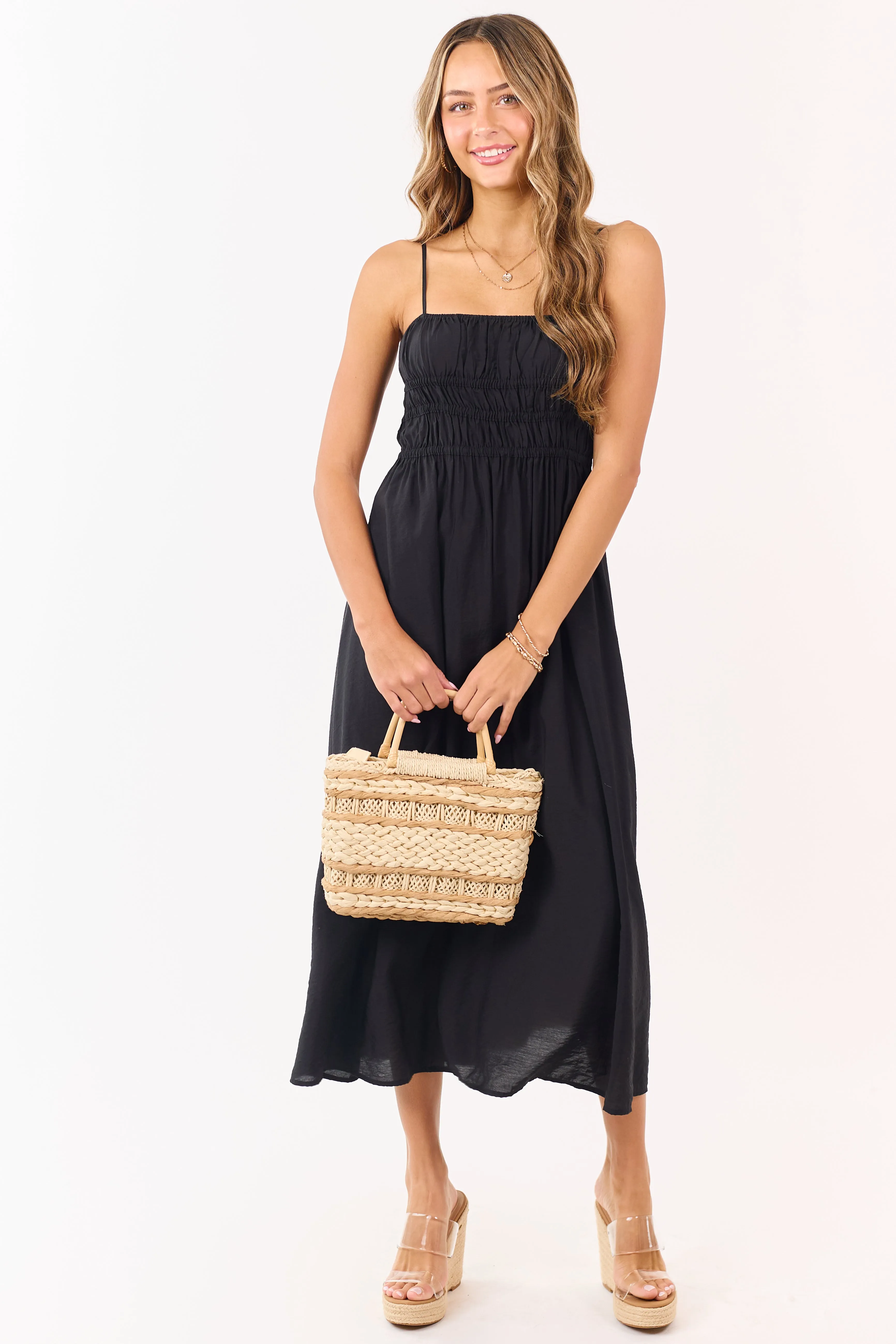 Black Smocked Bodice Sleeveless Maxi Dress sold by Lime Lush product image thumbnail 2