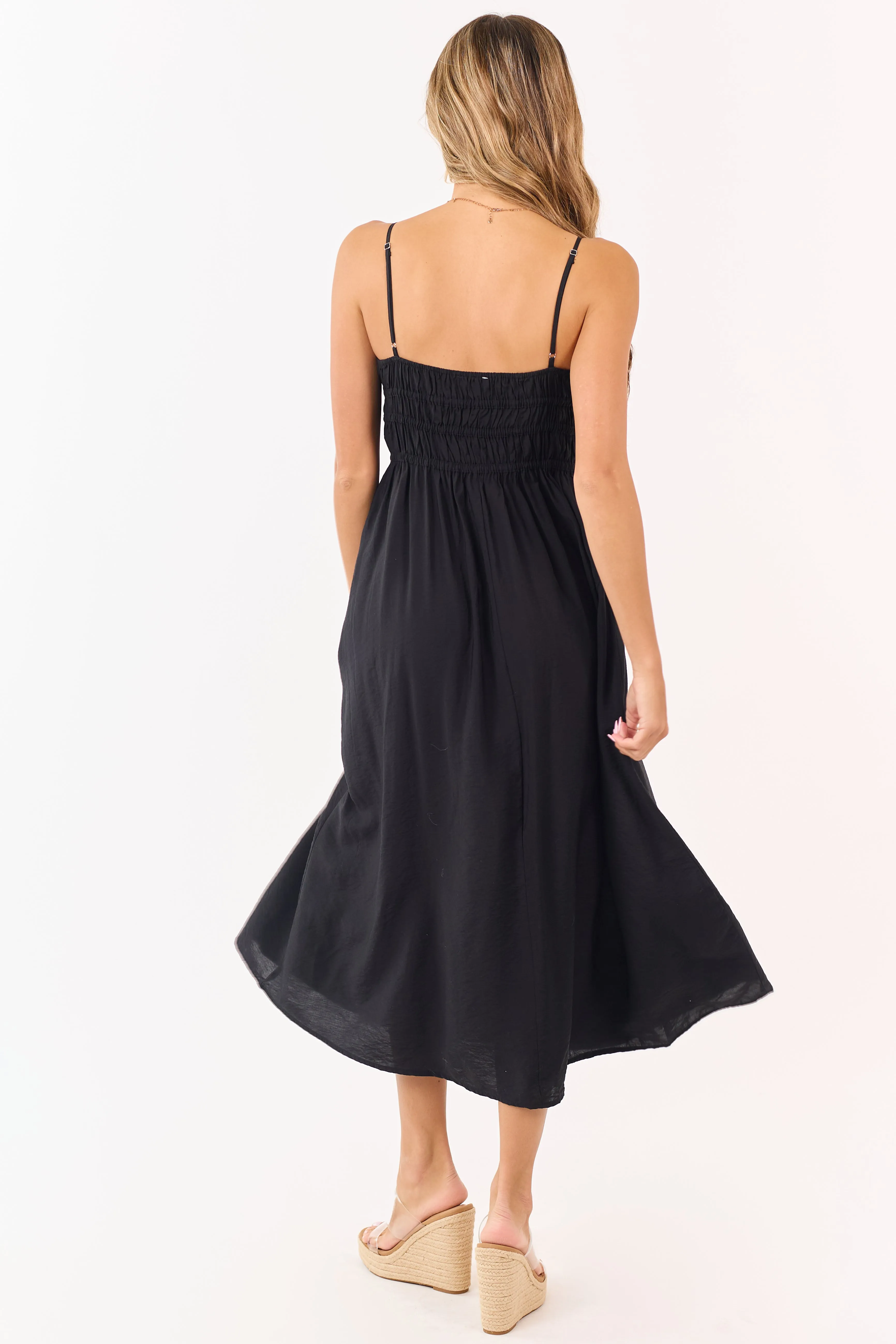 Black Smocked Bodice Sleeveless Maxi Dress sold by Lime Lush product image thumbnail 4