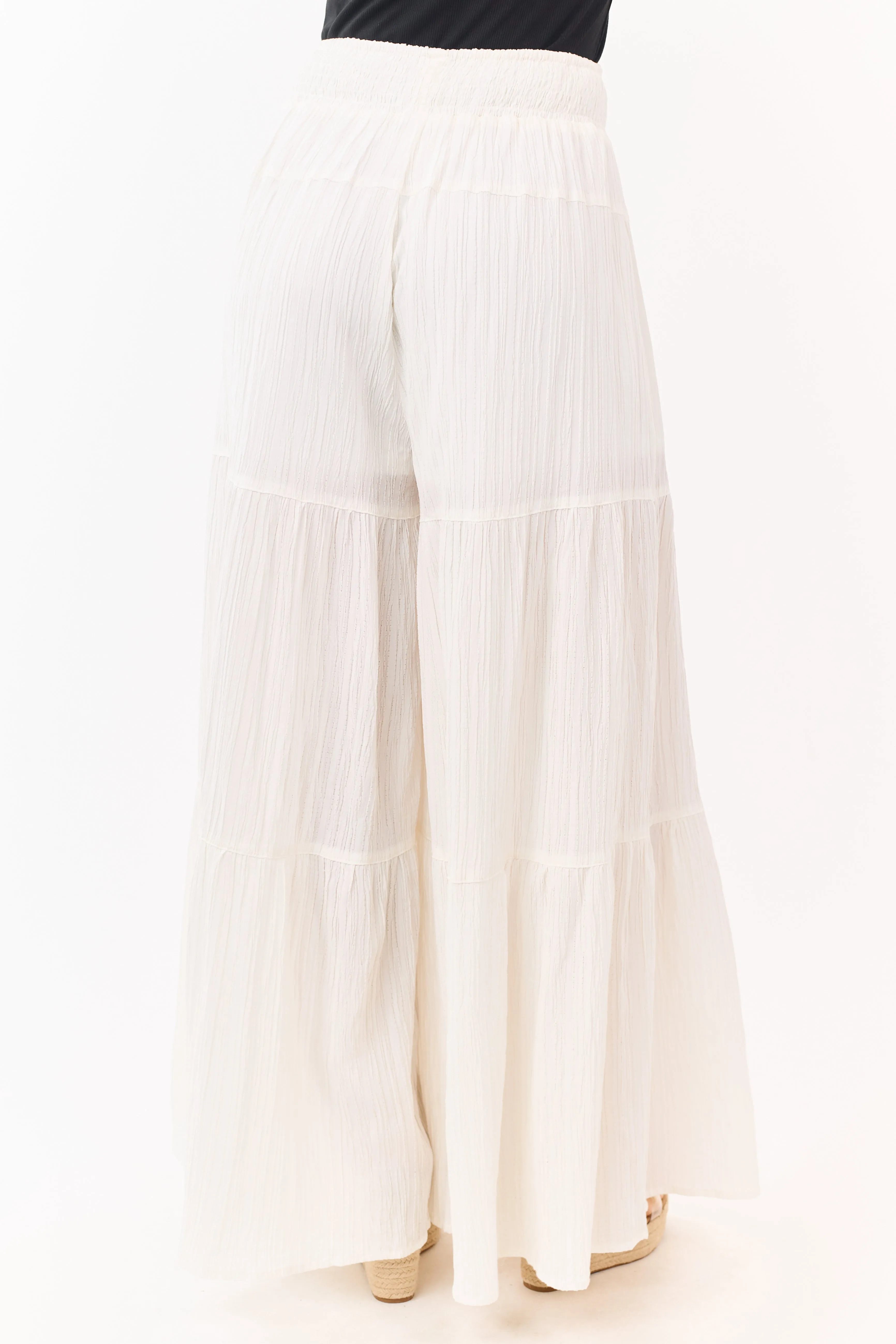 Entro Cream Smocked Drawstring Waist Palazzo Pants sold by Lime Lush product image thumbnail 4