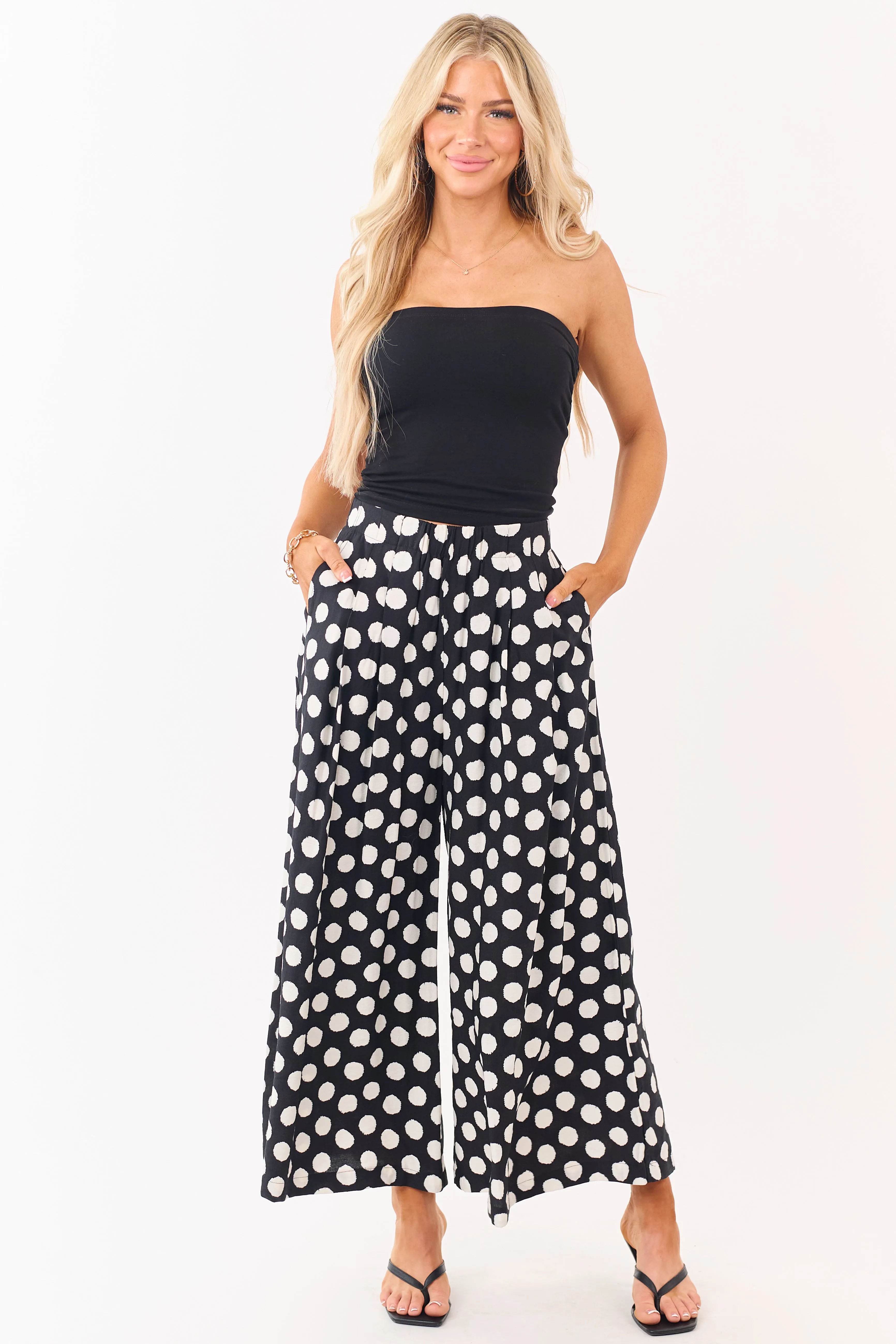 Black and Cream Polka Dot Wide Leg Pants sold by Lime Lush