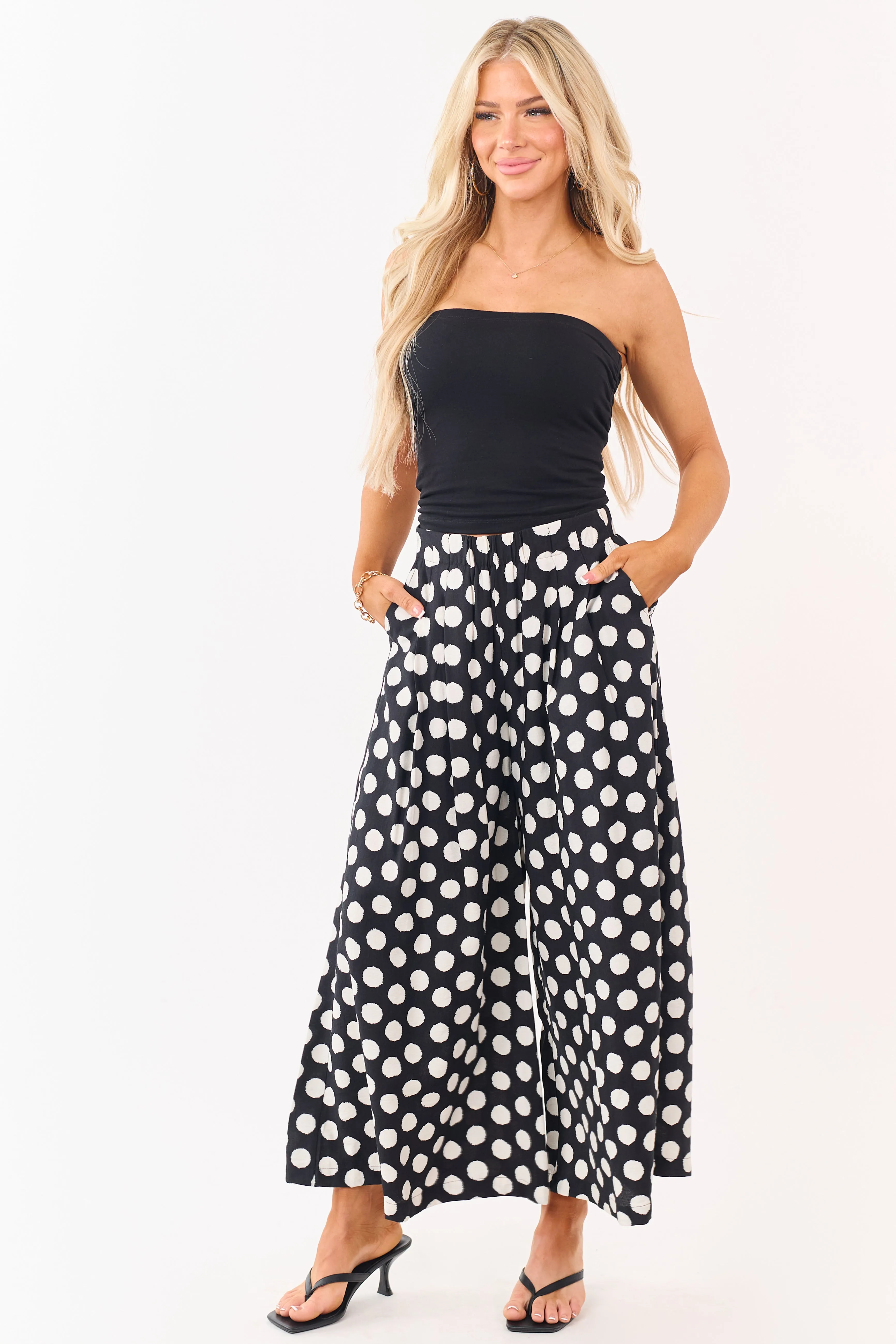 Black and Cream Polka Dot Wide Leg Pants sold by Lime Lush product image thumbnail 5