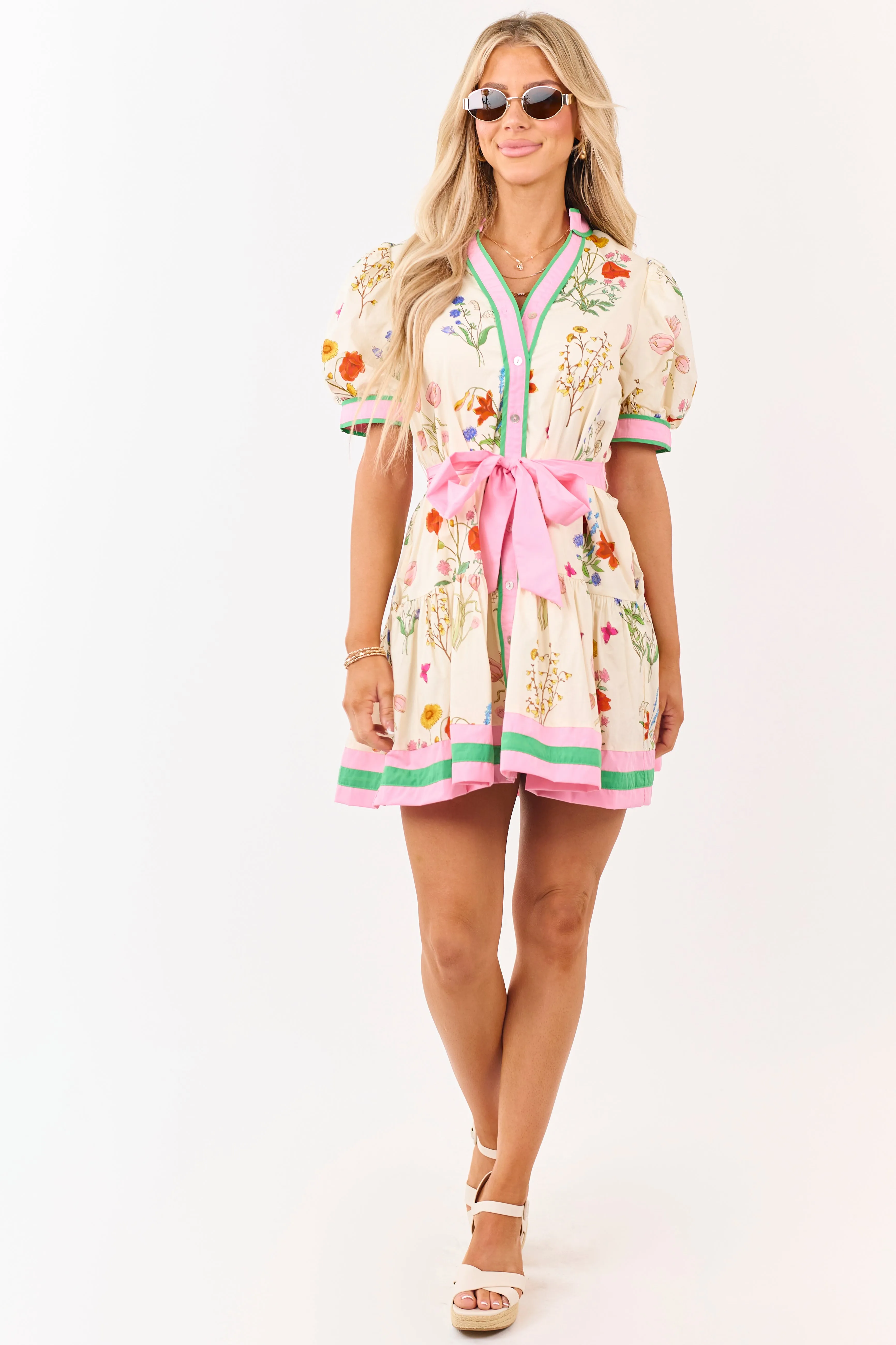 Entro Cream Cotton Vintage Floral Mini Dress sold by Lime Lush product image thumbnail 2