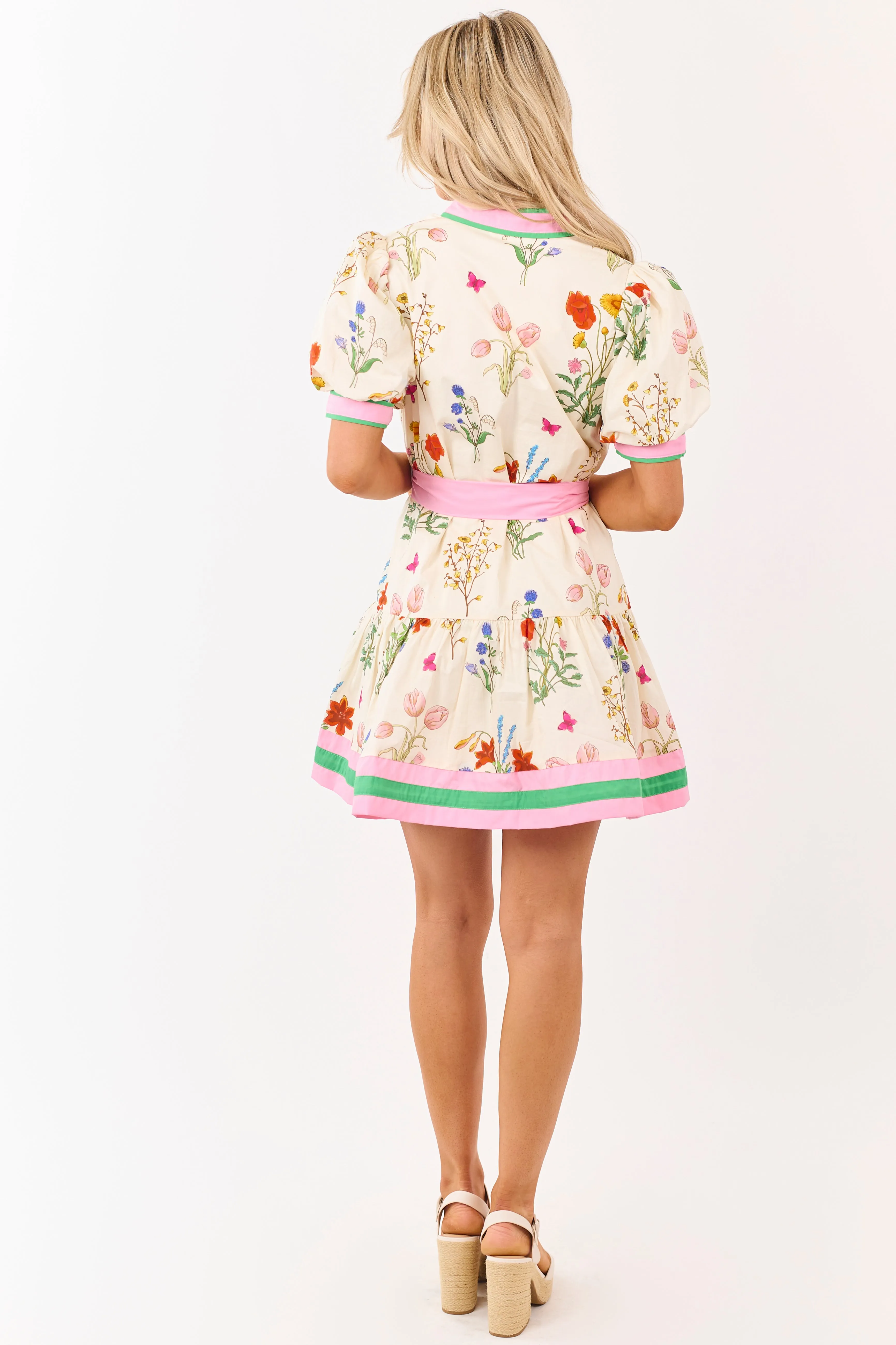 Entro Cream Cotton Vintage Floral Mini Dress sold by Lime Lush product image thumbnail 5