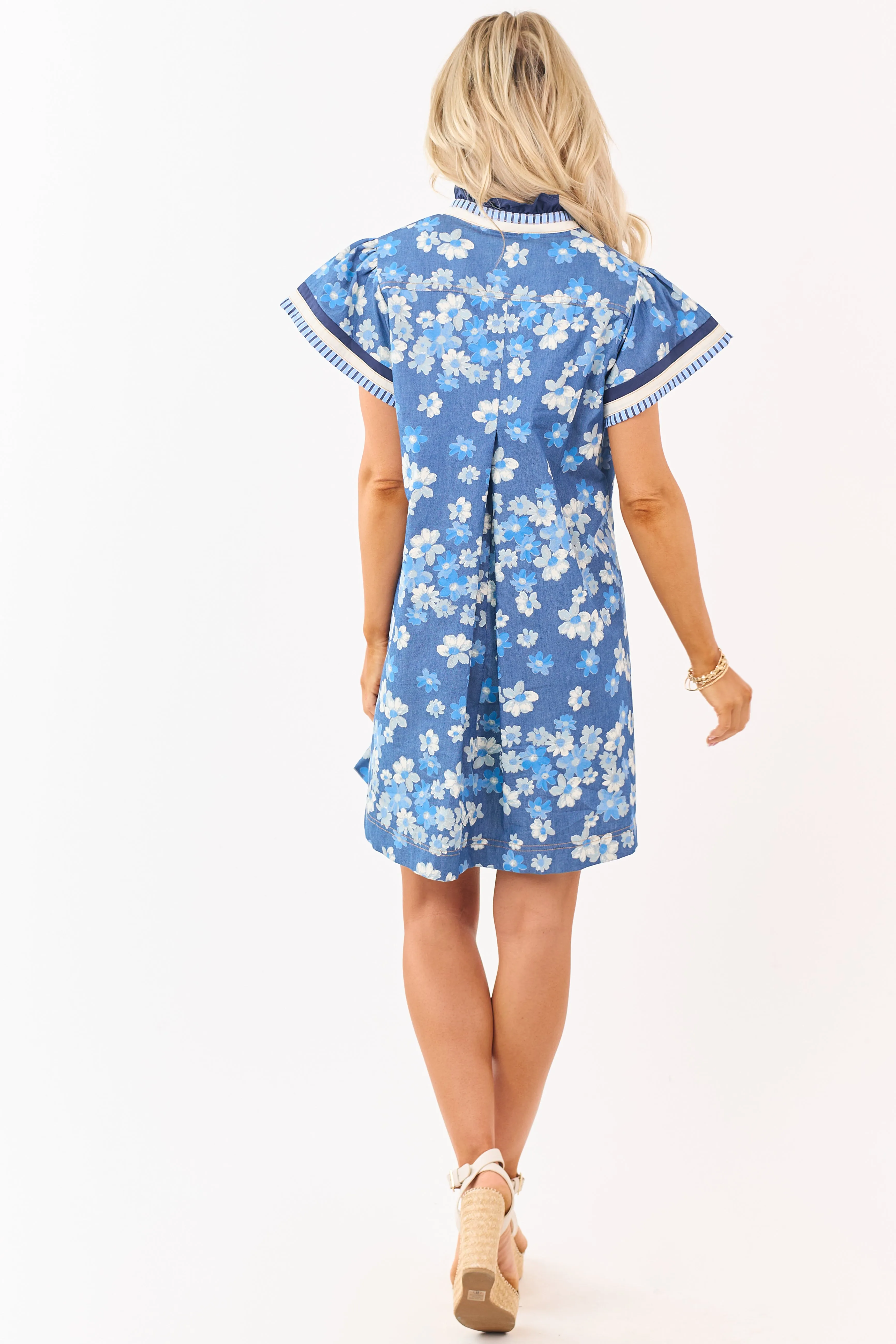 Medium Wash Chambray Floral Print Mini Dress sold by Lime Lush product image thumbnail 5