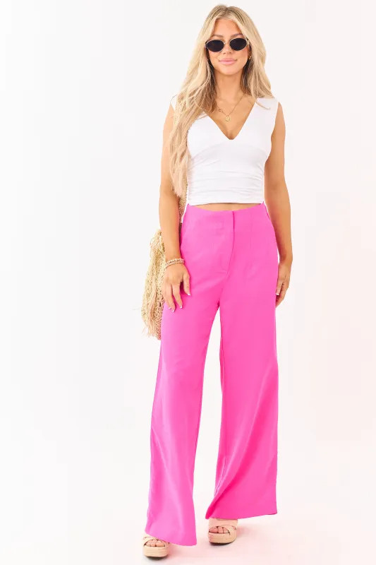 Fuchsia High Waisted Flowy Wide Leg Pants sold by Lime Lush