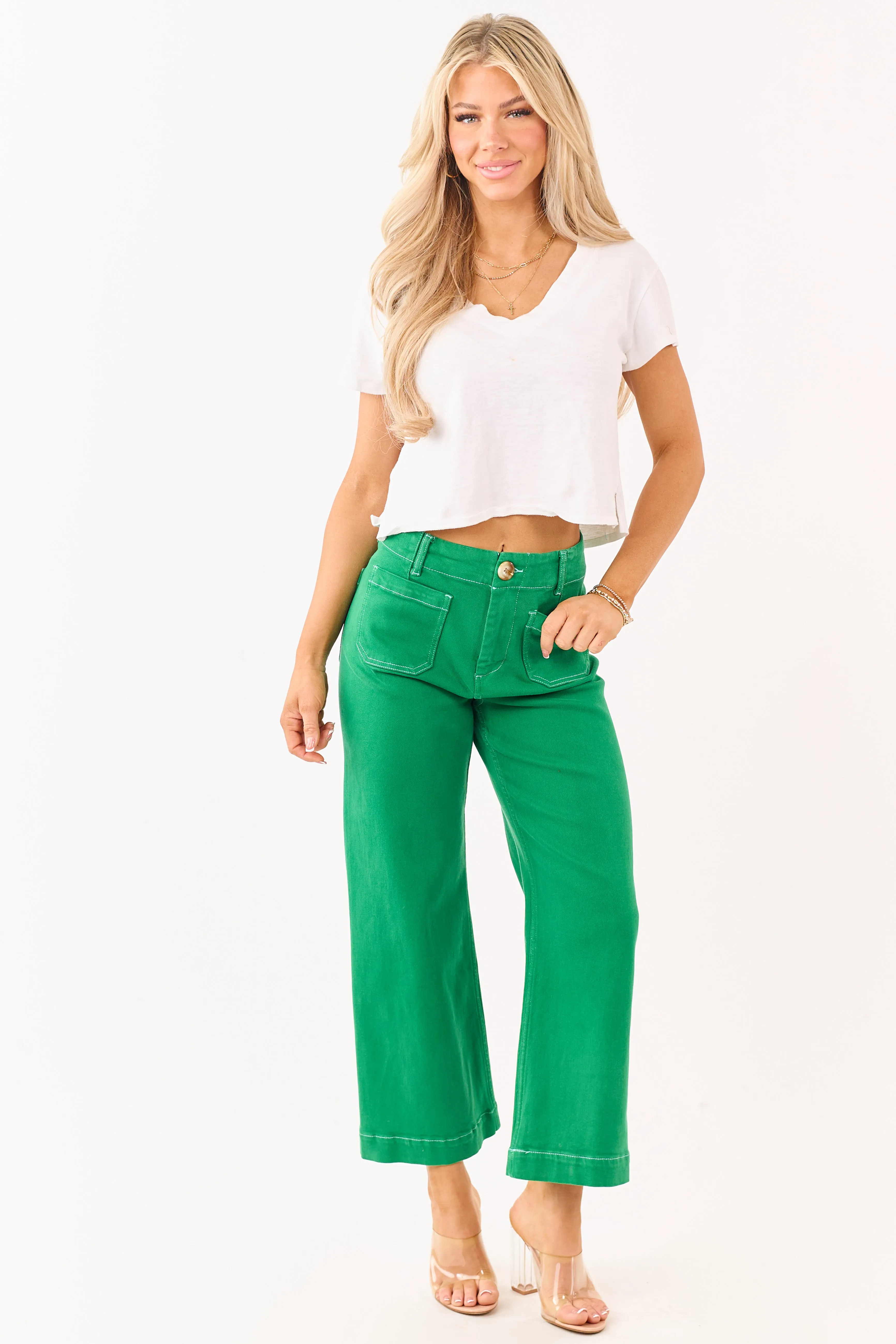 Mica Denim Shamrock Stretchy Wide Leg Crop Jeans sold by Lime Lush