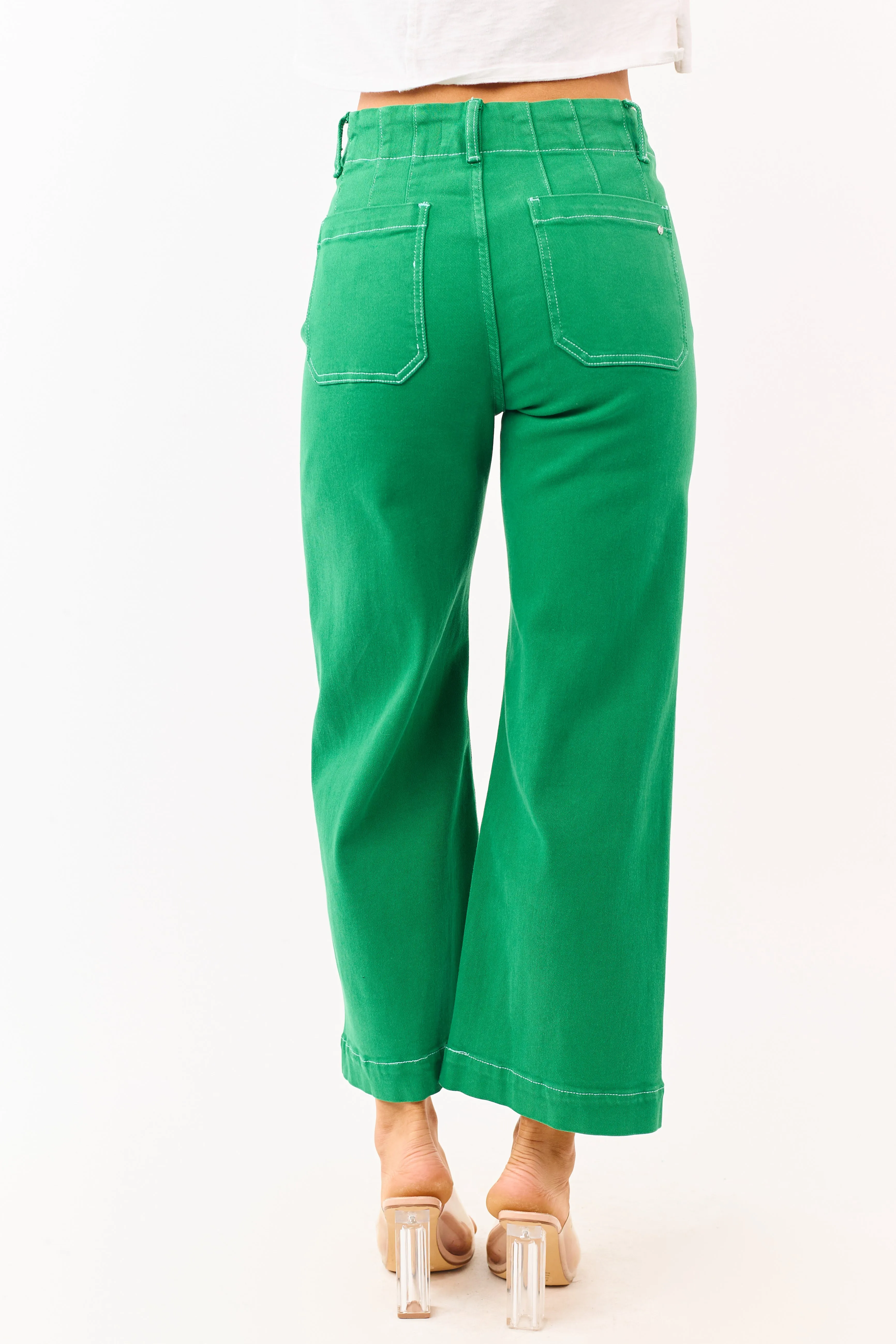 Mica Denim Shamrock Stretchy Wide Leg Crop Jeans sold by Lime Lush product image thumbnail 4
