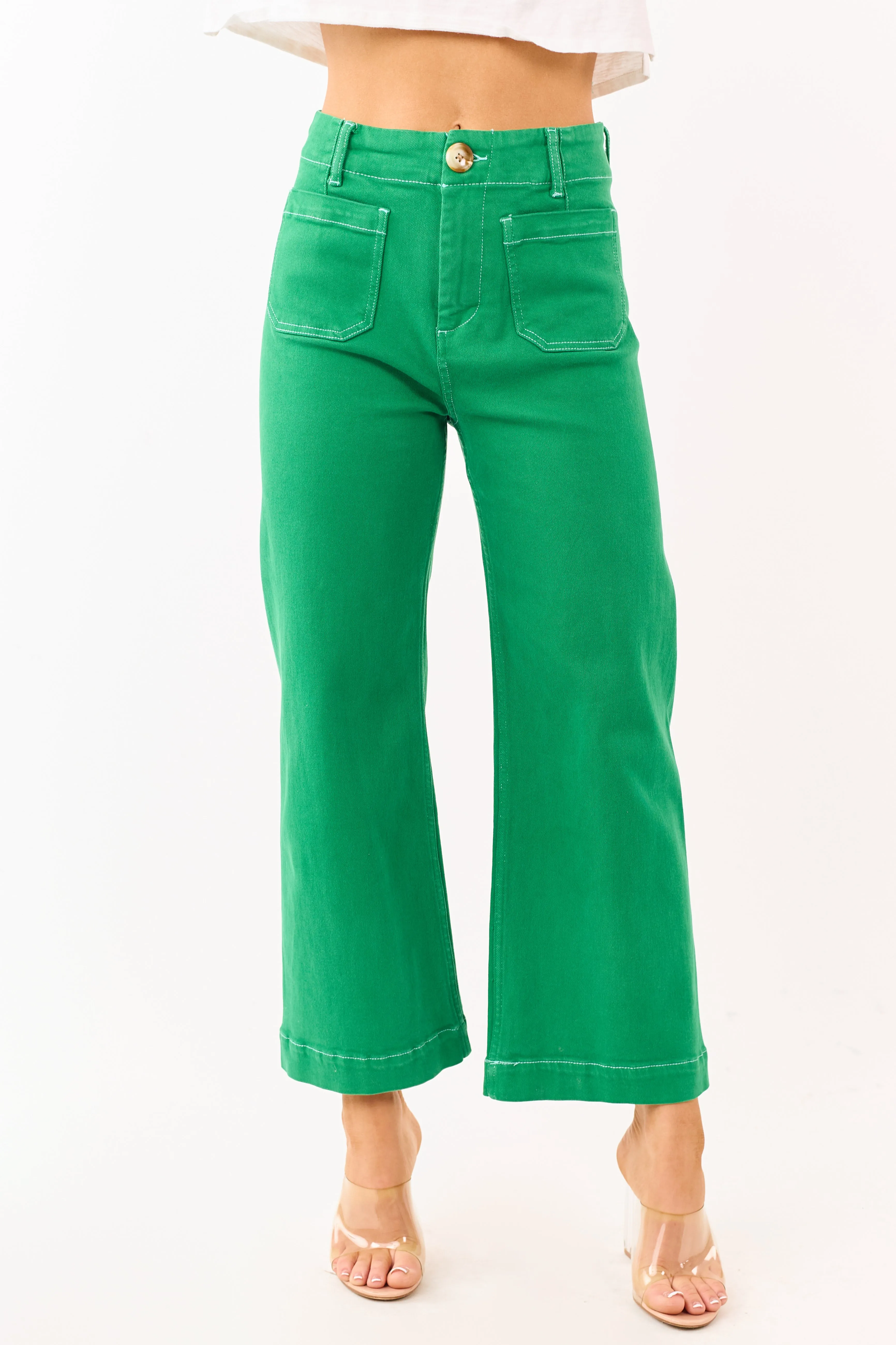 Mica Denim Shamrock Stretchy Wide Leg Crop Jeans sold by Lime Lush product image thumbnail 2