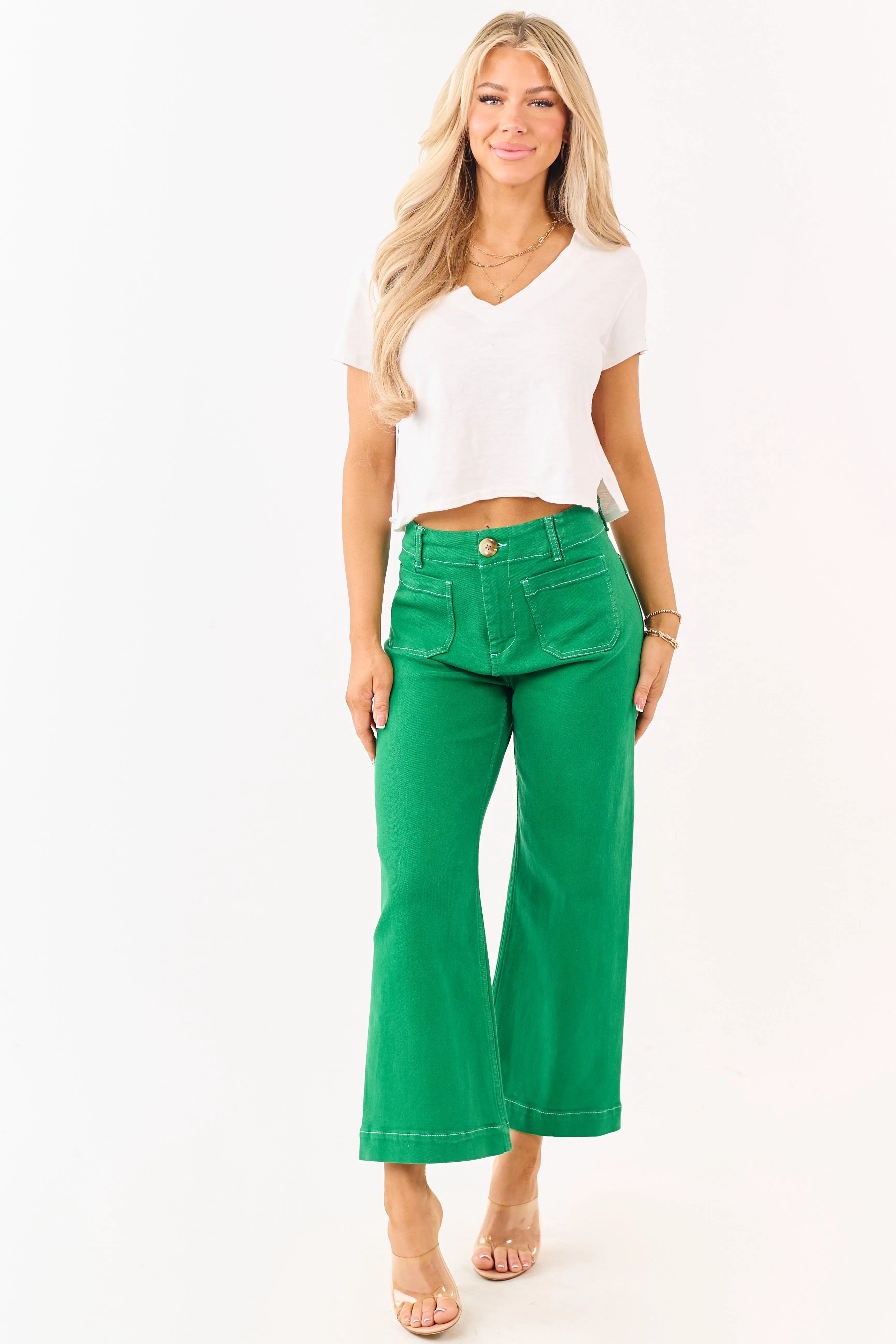Mica Denim Shamrock Stretchy Wide Leg Crop Jeans sold by Lime Lush product image thumbnail 5