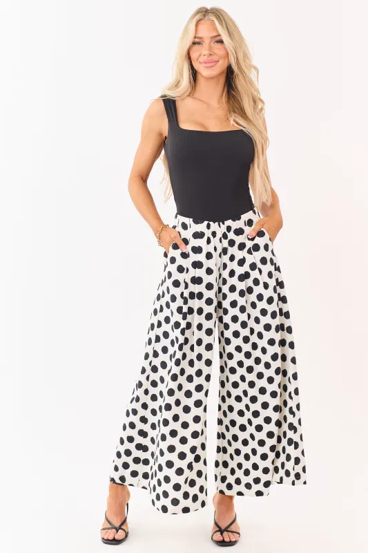 Cream and Black Polka Dot Wide Leg Pants sold by Lime Lush