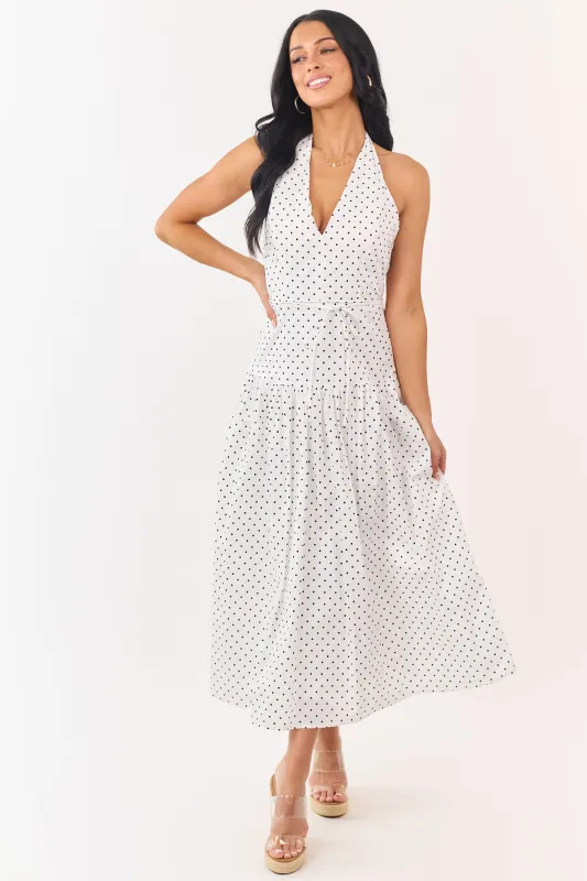 Off White and Black Polka Dot Cotton Maxi Dress made by Lalavon