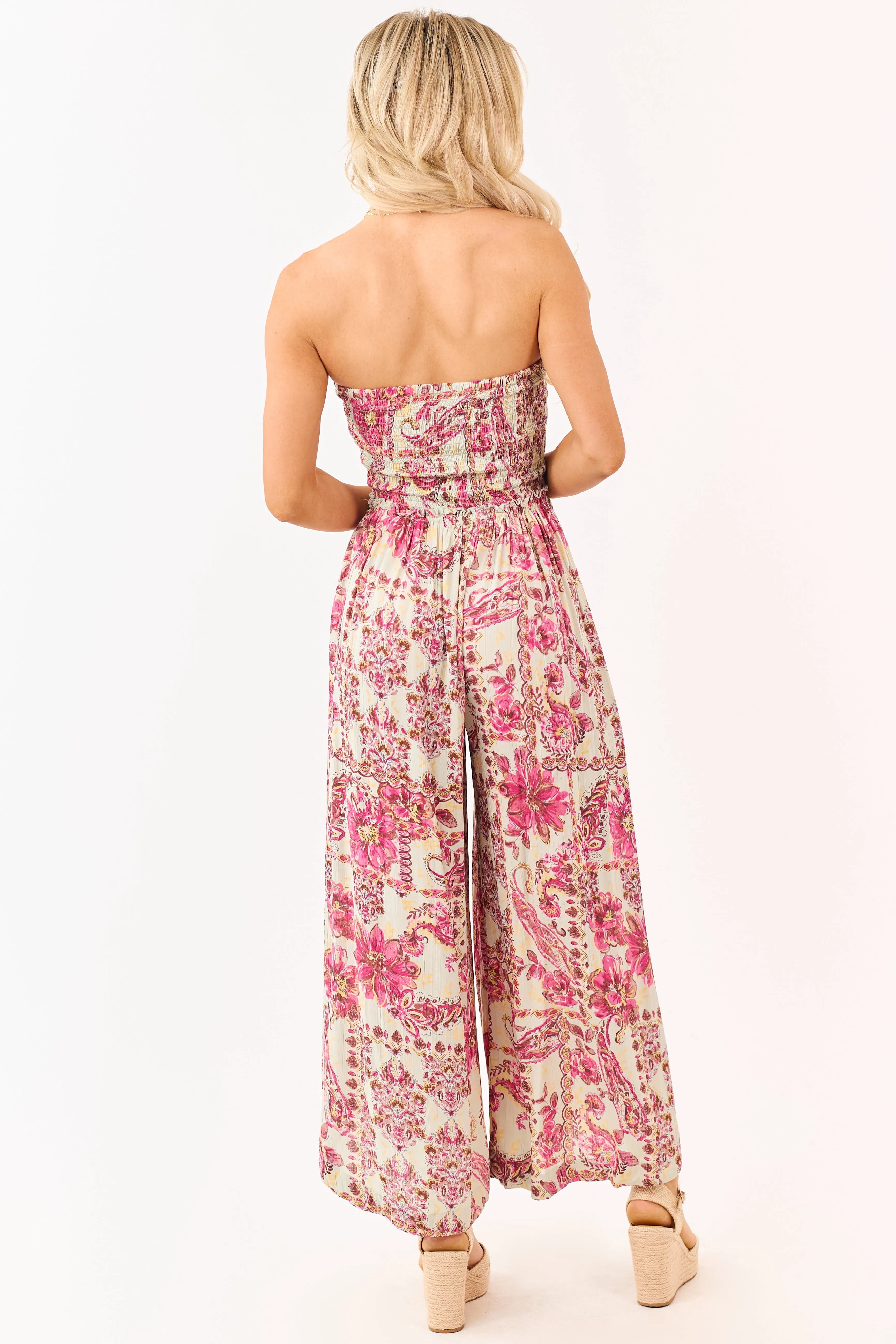 Mint Floral Print Strapless Smocked Bodice Jumpsuit sold by Lime Lush product image thumbnail 5