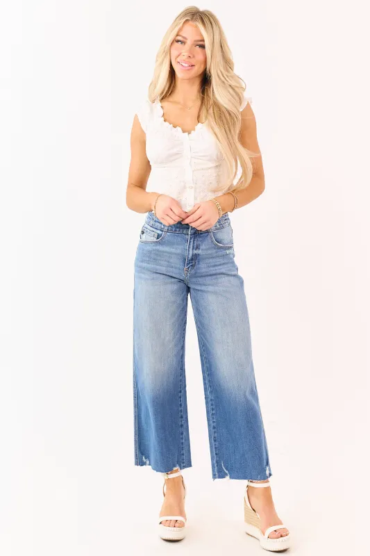 KanCan Medium Wash Cropped Wide Leg Stretchy Jeans made by Kan Can