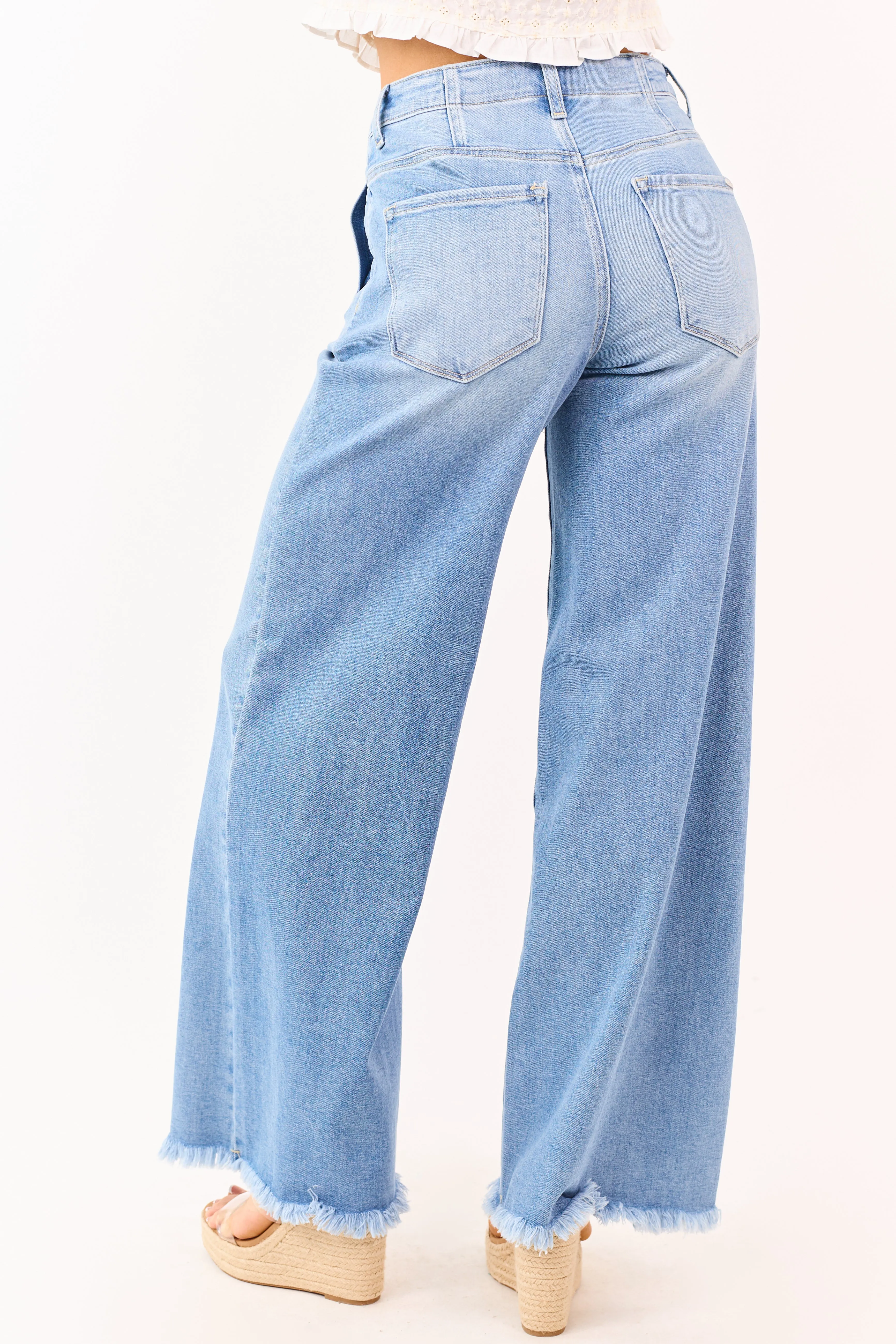 Risen Light Wash High Rise Wide Leg Drawstring Jeans sold by Lime Lush product image thumbnail 4