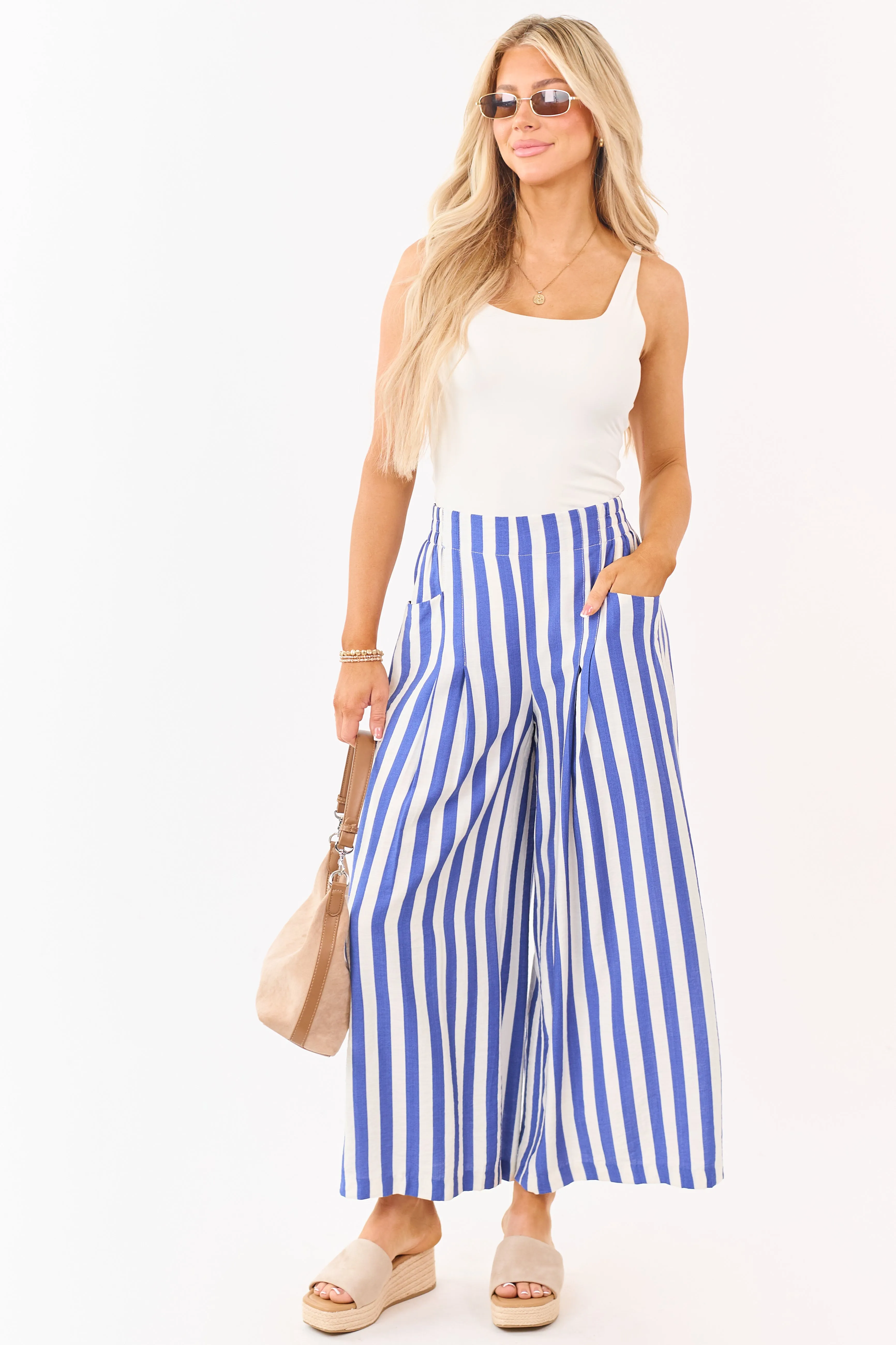 Sapphire and Vanilla Striped Wide Leg Pants sold by Lime Lush