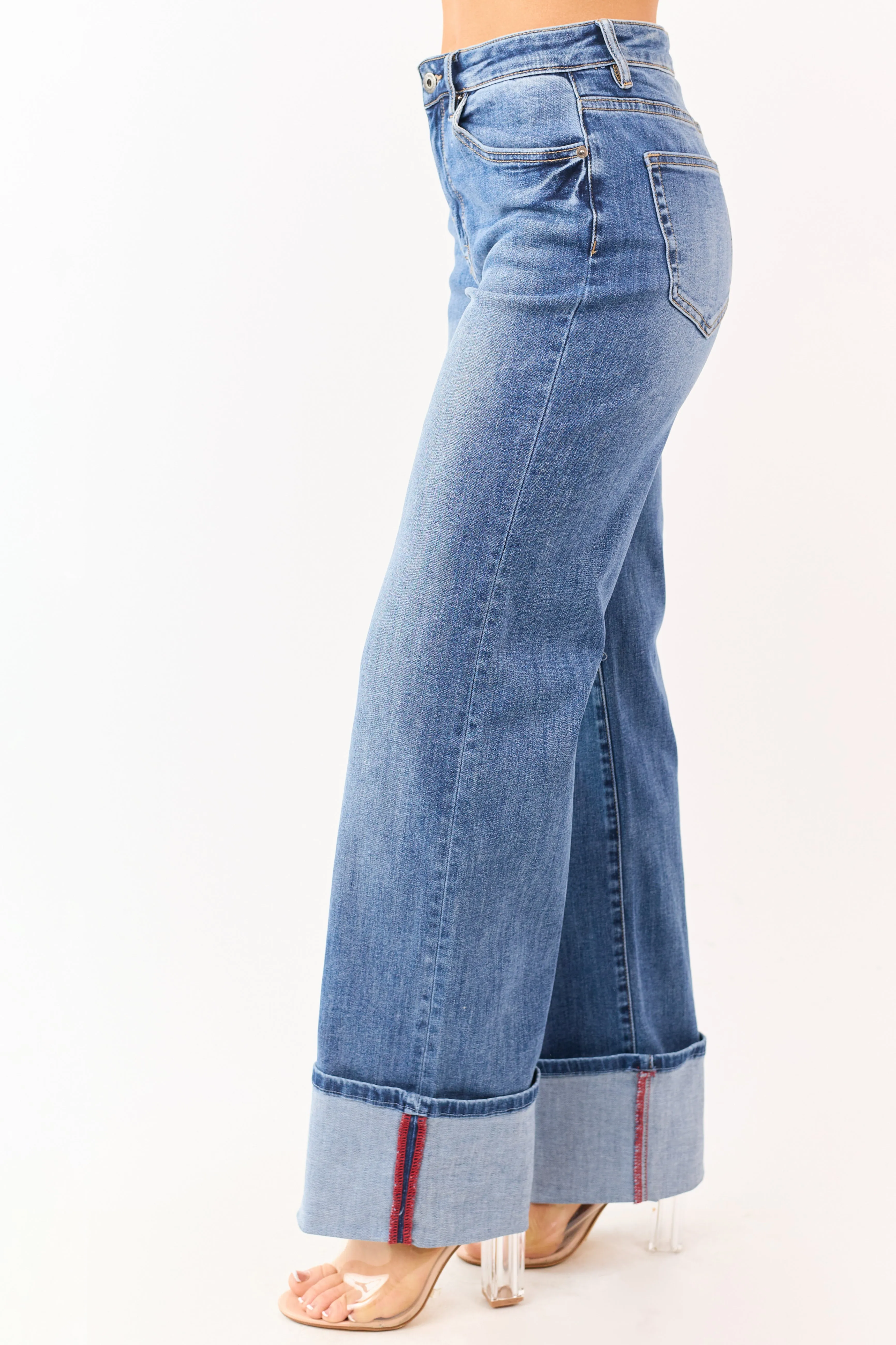 Mica Denim Medium Wide Leg Cuffed Stretch Jeans sold by Lime Lush product image thumbnail 3