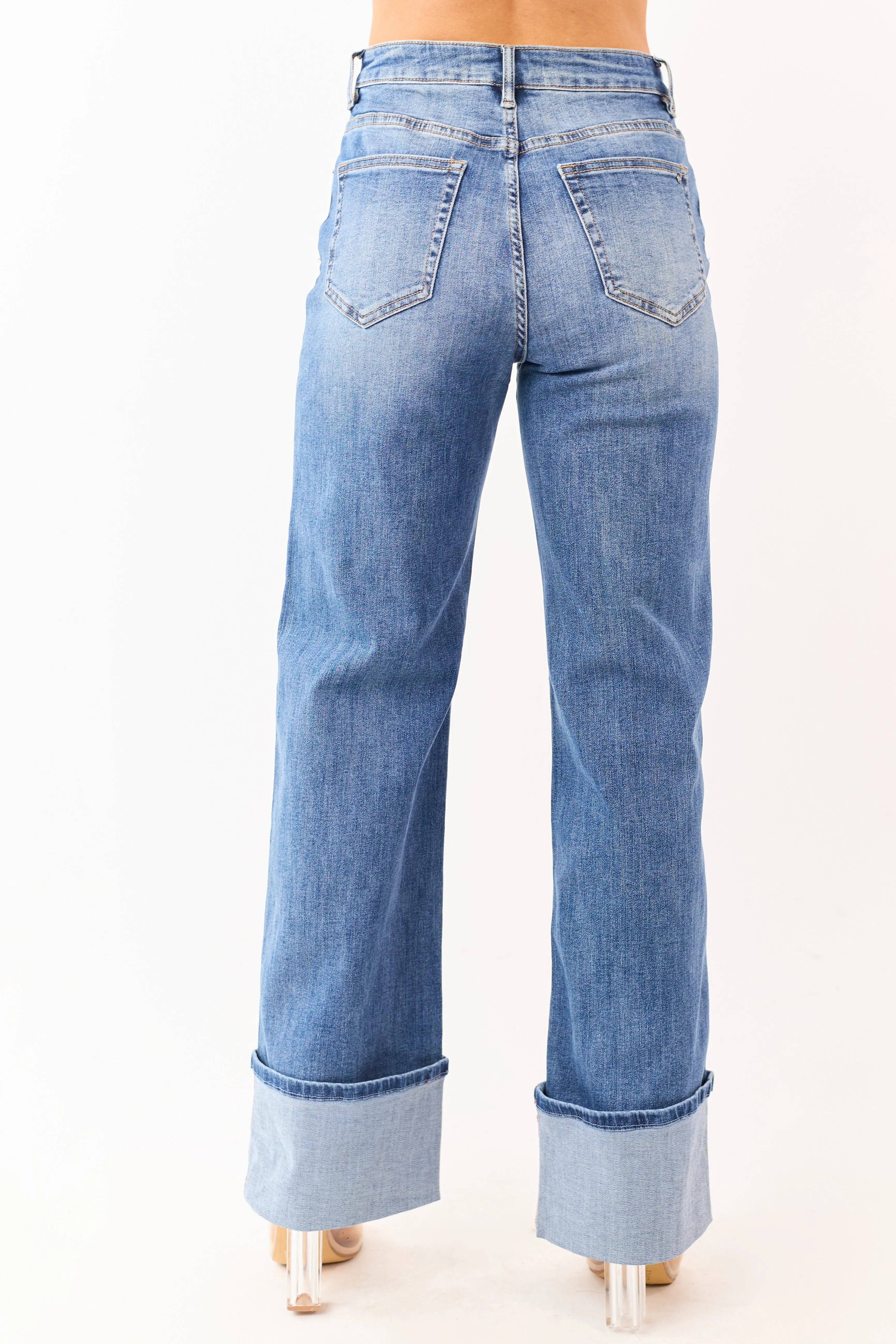 Mica Denim Medium Wide Leg Cuffed Stretch Jeans sold by Lime Lush product image thumbnail 4