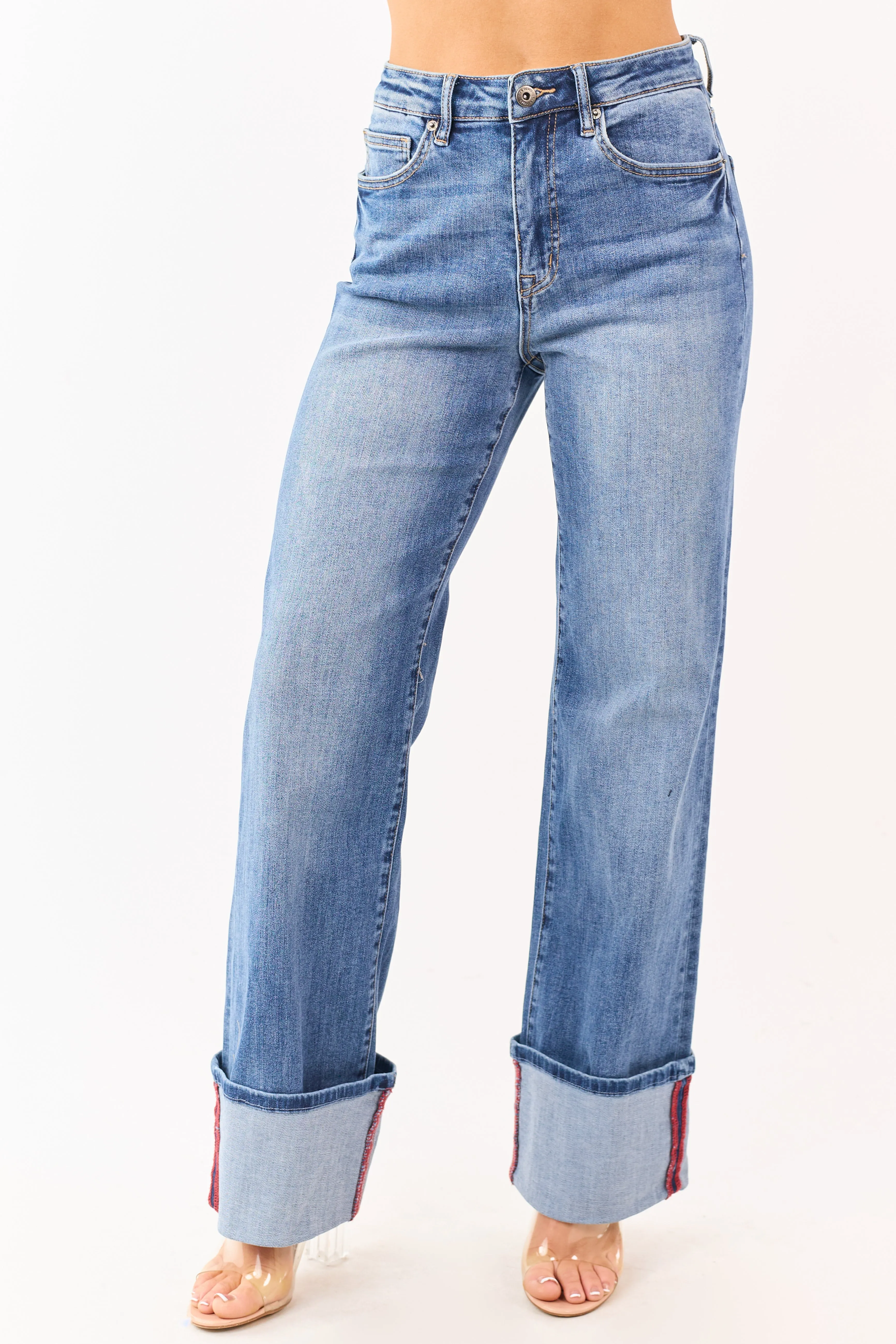 Mica Denim Medium Wide Leg Cuffed Stretch Jeans sold by Lime Lush product image thumbnail 2