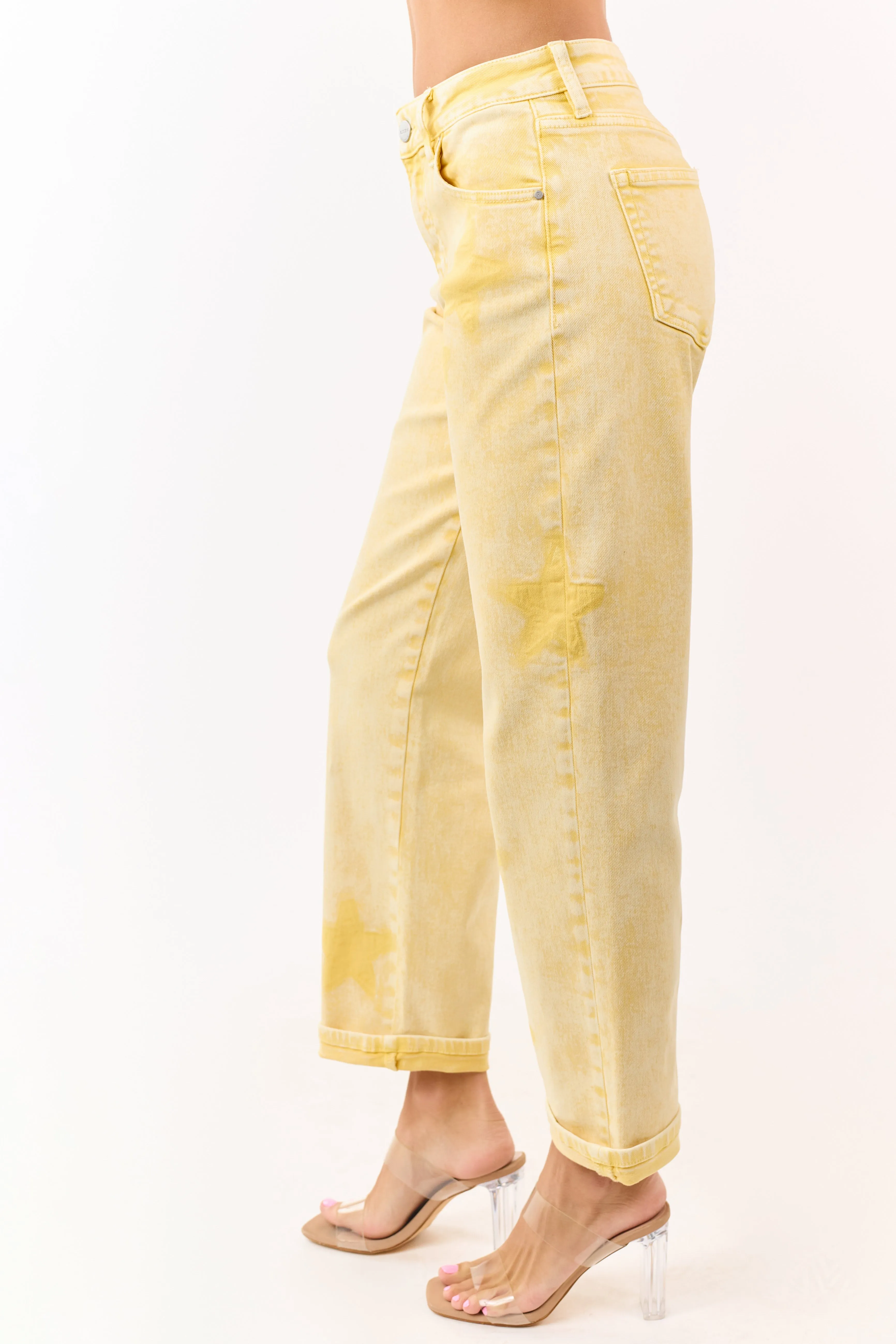 Risen Lemon Washed Star Stretchy Slim Barrel Jeans sold by Lime Lush product image thumbnail 3