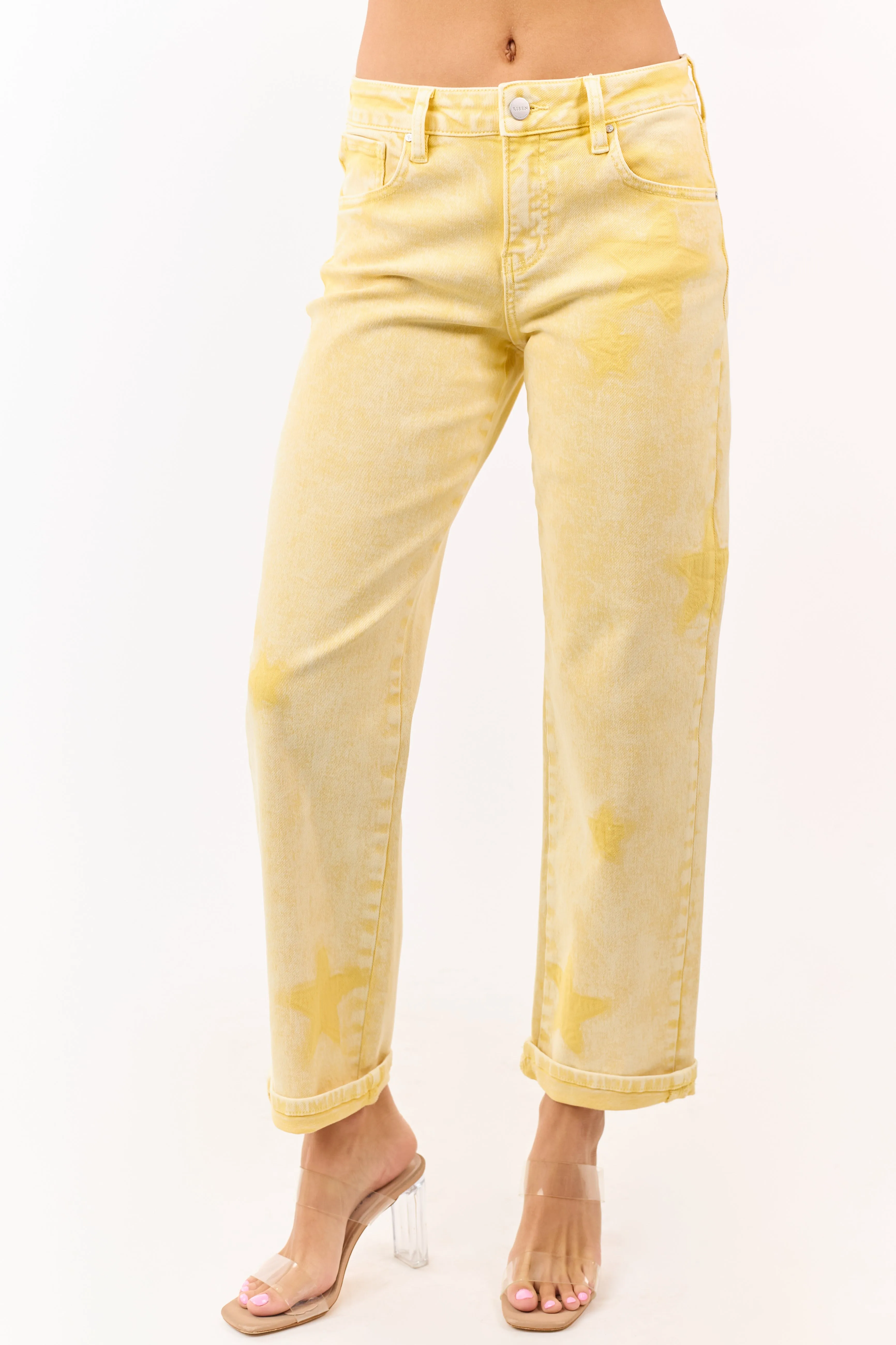 Risen Lemon Washed Star Stretchy Slim Barrel Jeans sold by Lime Lush product image thumbnail 2