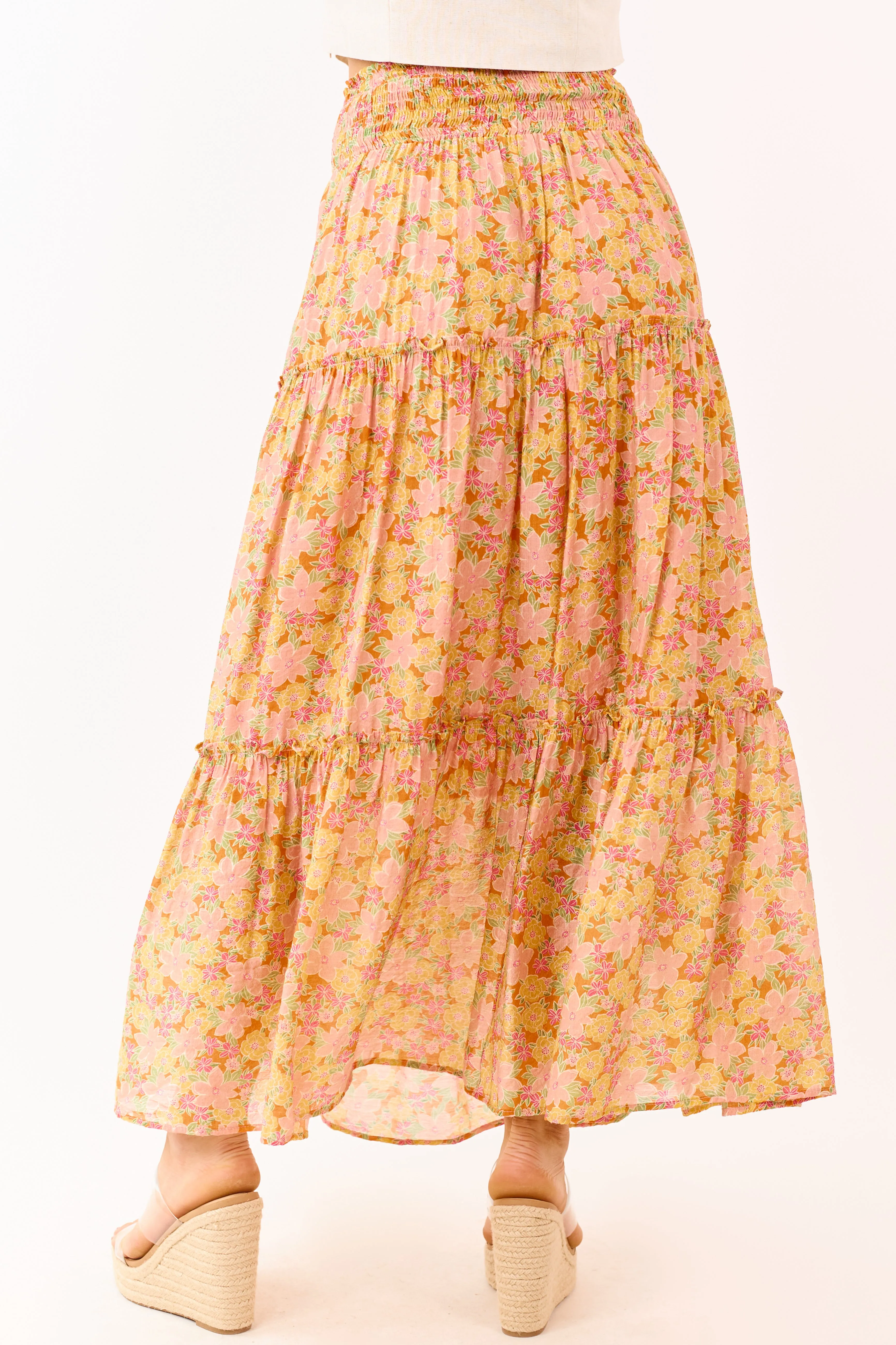 Tangerine Floral Print Tiered Maxi Skirt sold by Lime Lush product image thumbnail 4
