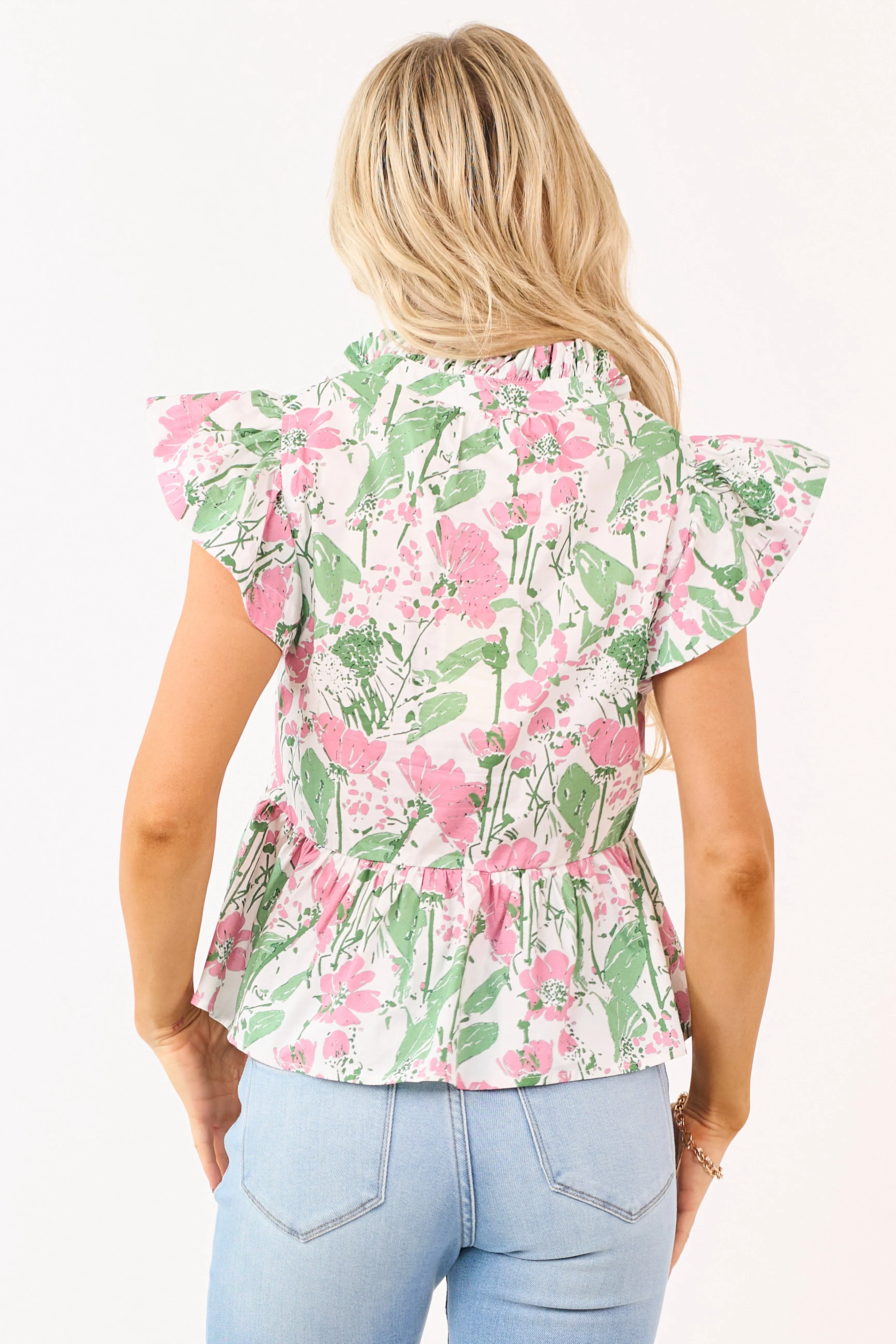 Entro White Floral Print Ruffle Trim Cotton Top sold by Lime Lush product image thumbnail 5
