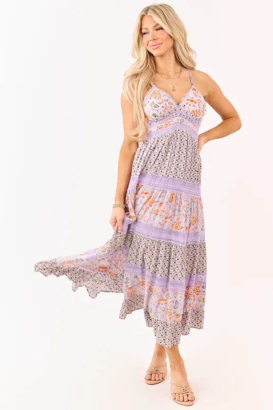 Lavender Floral Mix Print Sleeveless Maxi Dress made by Angie