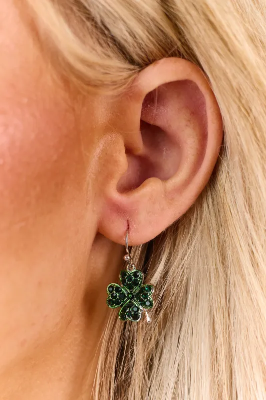 Hunter Green Rhinestone Clover Dangle Earrings sold by Lime Lush