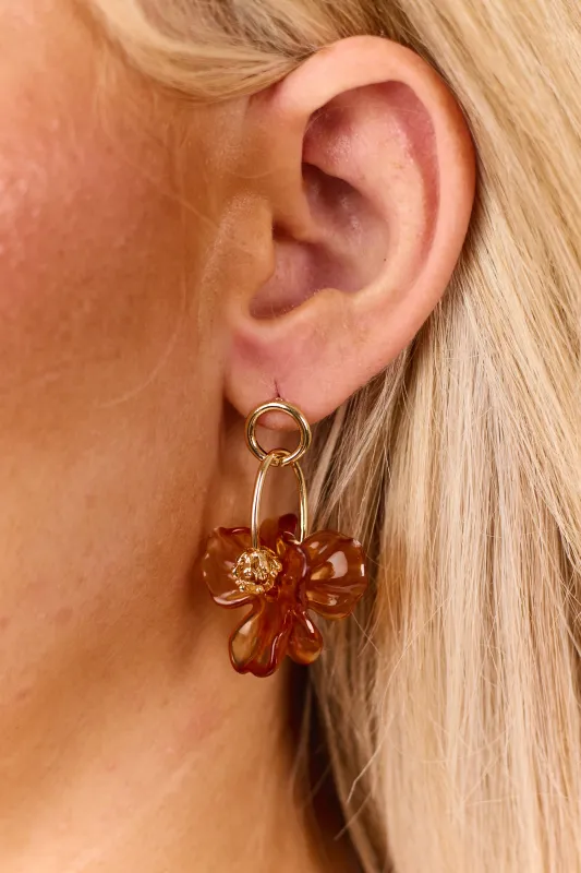 Cinnamon Acrylic Flower Drop Earrings made by Lime Lush