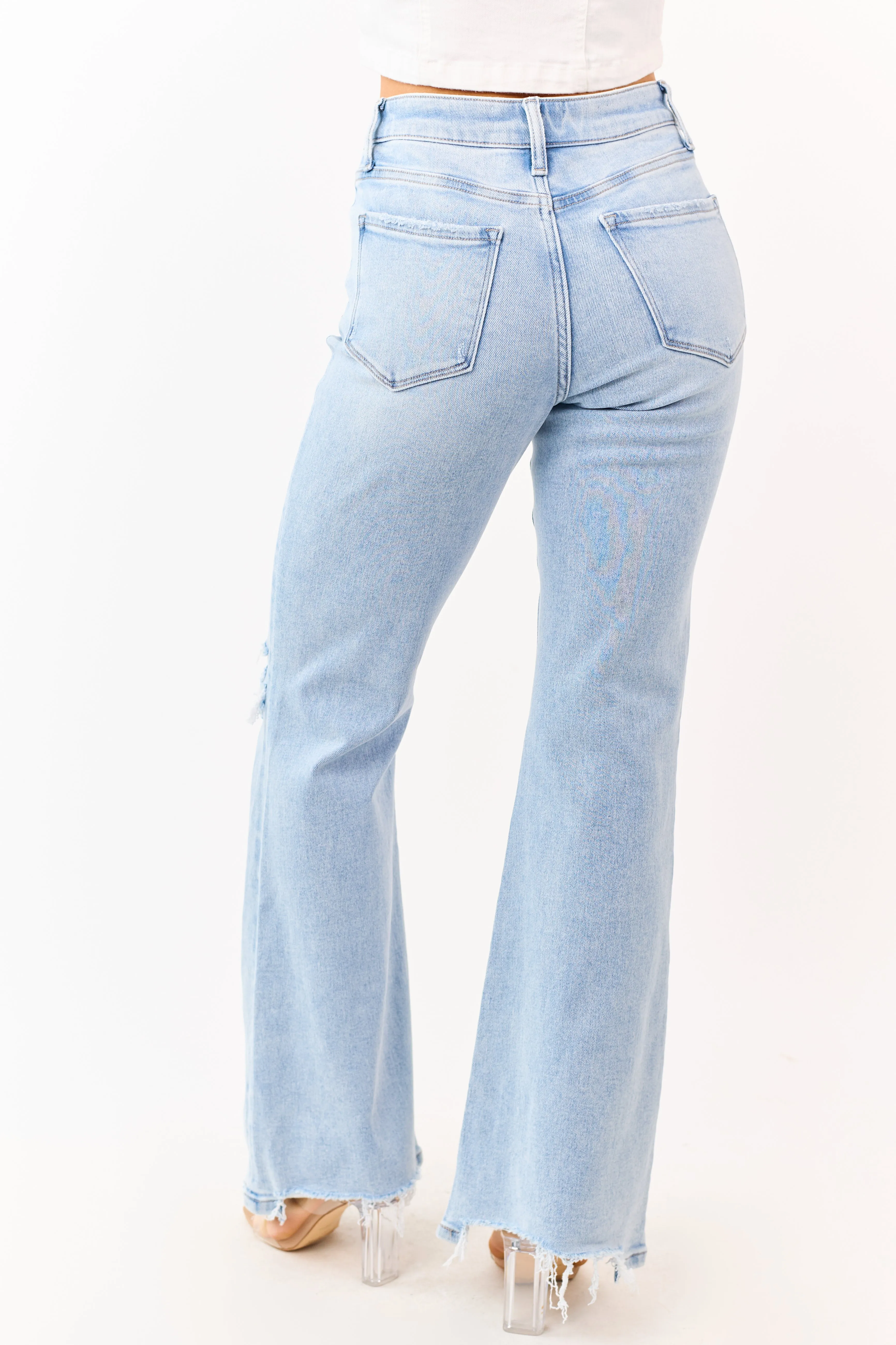 Vervet Light Wash Distressed Stretchy Flare Jeans sold by Lime Lush product image thumbnail 4