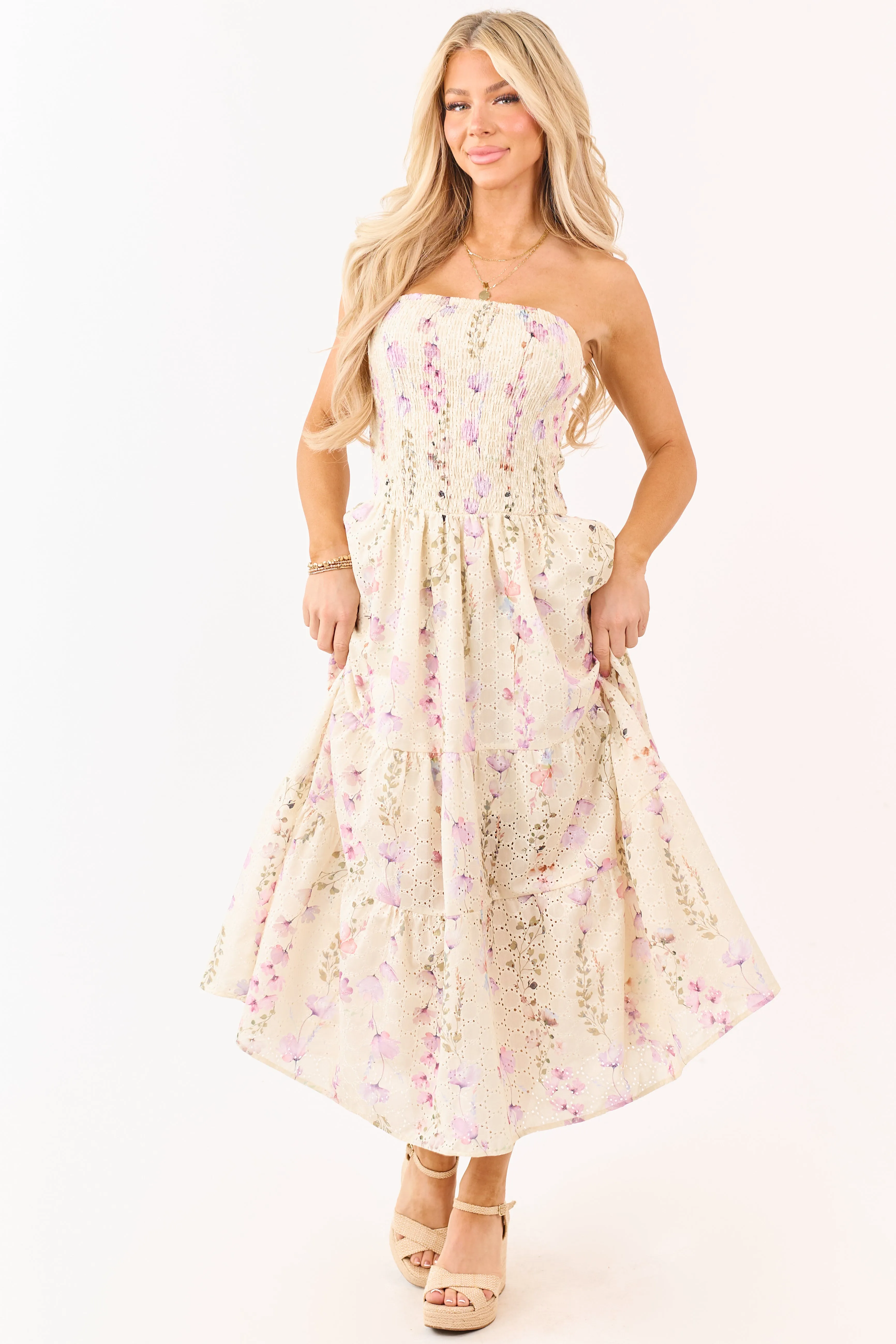 Pastel Yellow Floral Print Strapless Midi Dress sold by Lime Lush product image thumbnail 3
