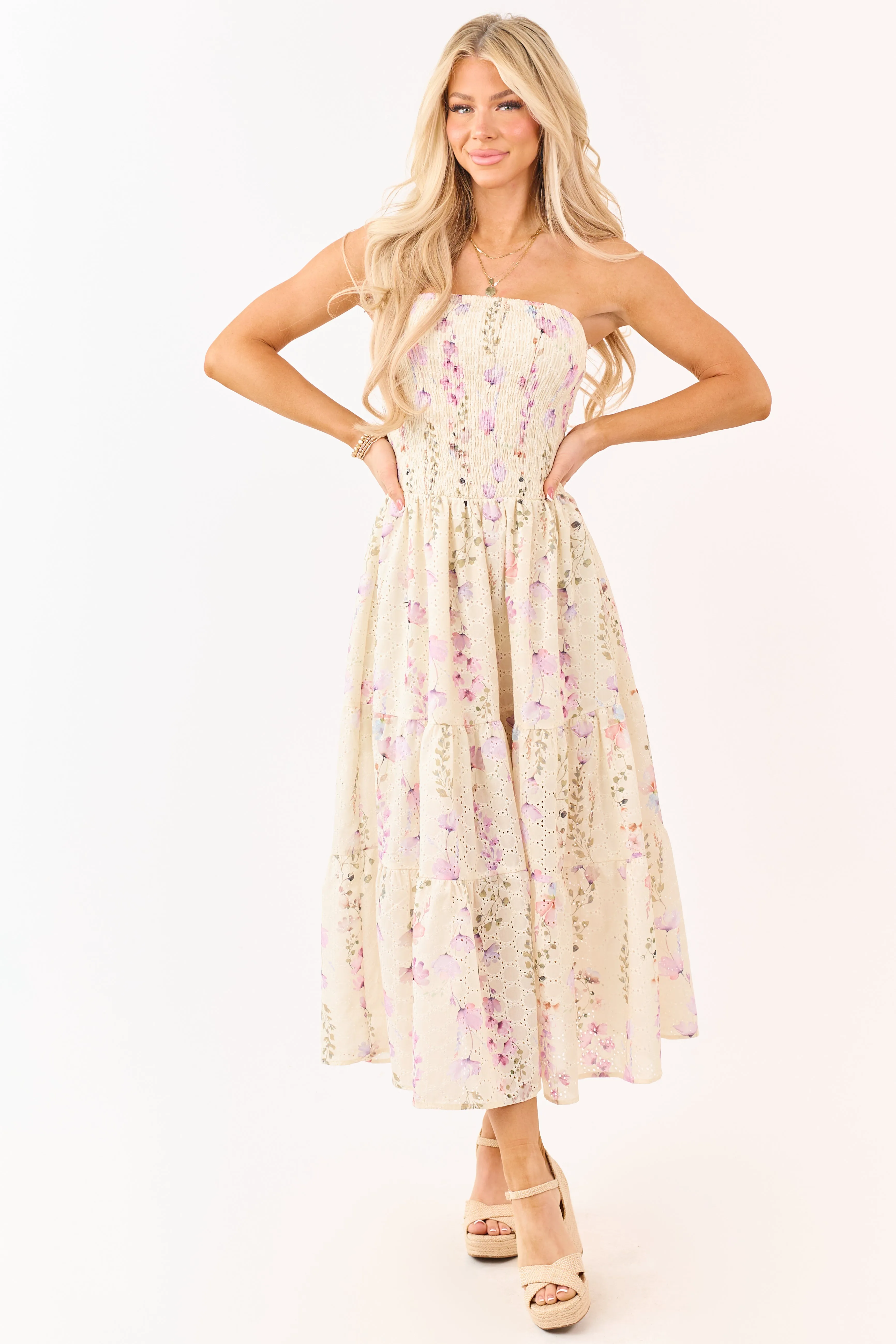 Pastel Yellow Floral Print Strapless Midi Dress sold by Lime Lush product image thumbnail 4