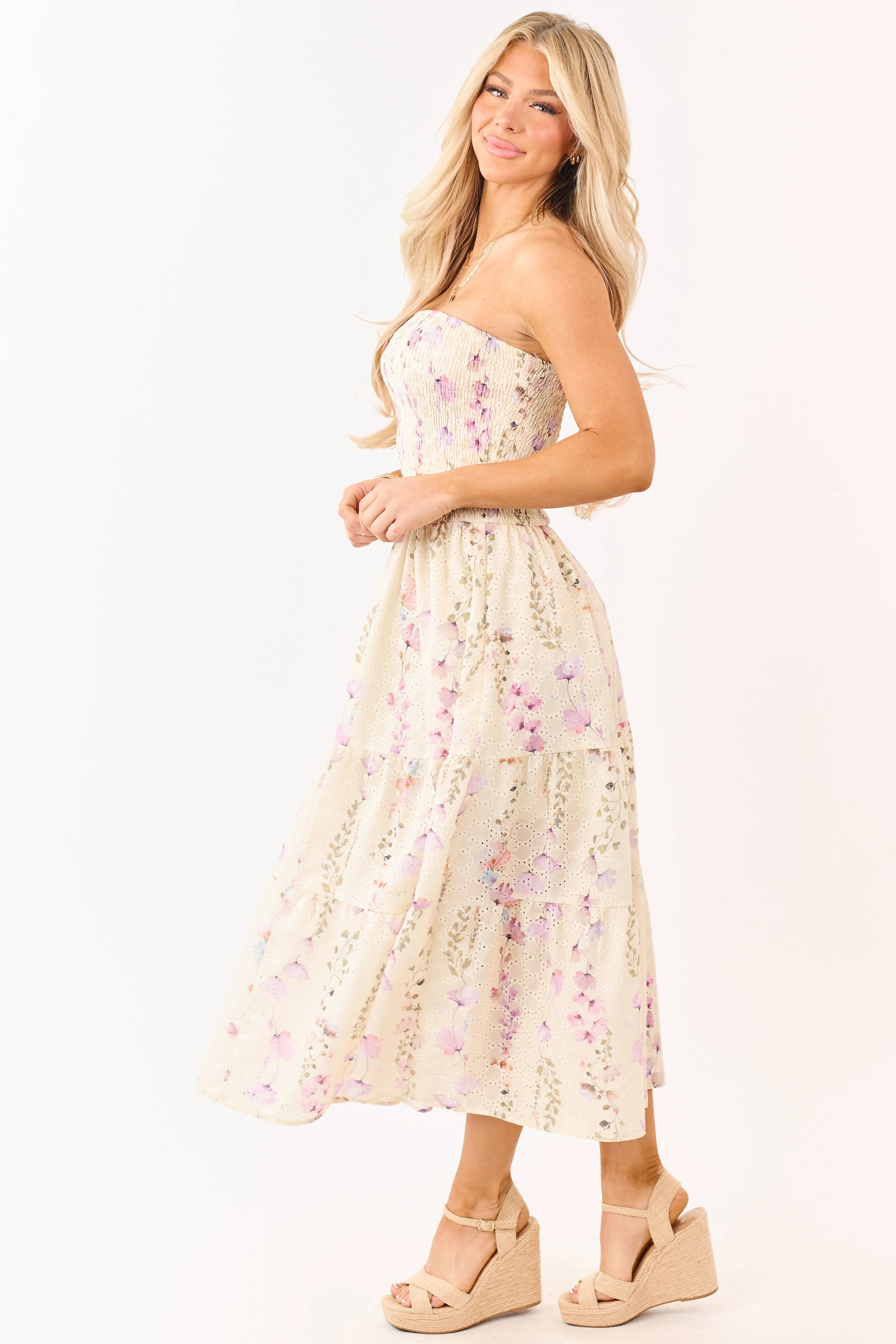 Pastel Yellow Floral Print Strapless Midi Dress sold by Lime Lush product image thumbnail 5